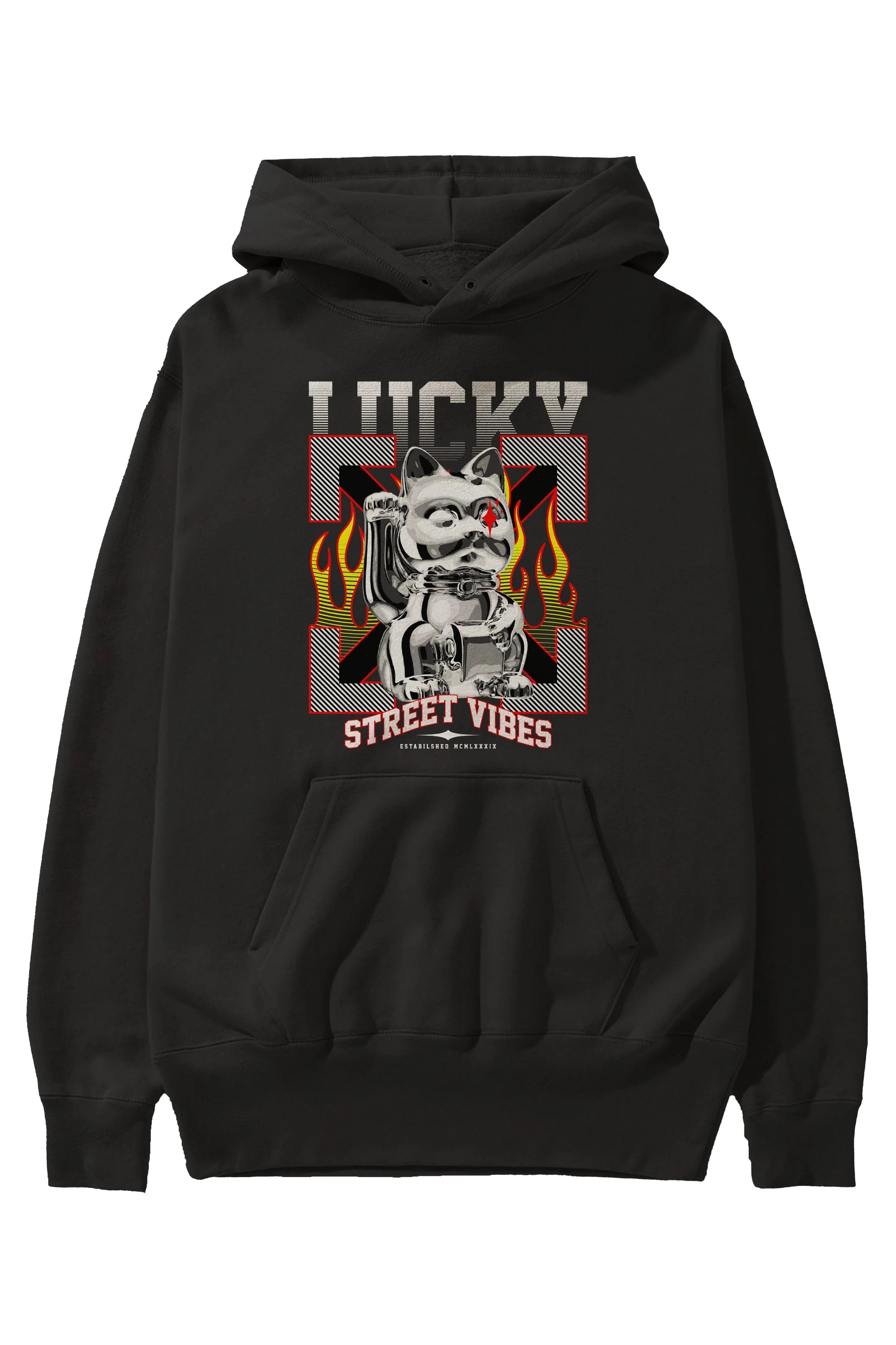 Lucky Street Vibes Ön Baskılı Hoodie Oversize Kapüşonlu Sweatshirt Erkek Kadın Unisex