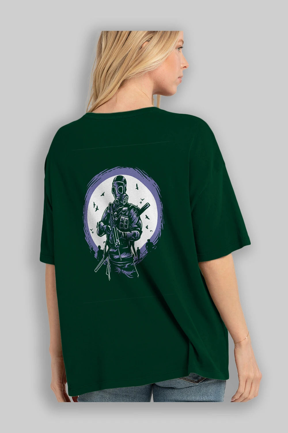 Gas Mask Soldier Arka Baskılı Oversize t-shirt Erkek Kadın Unisex %100 Pamuk
