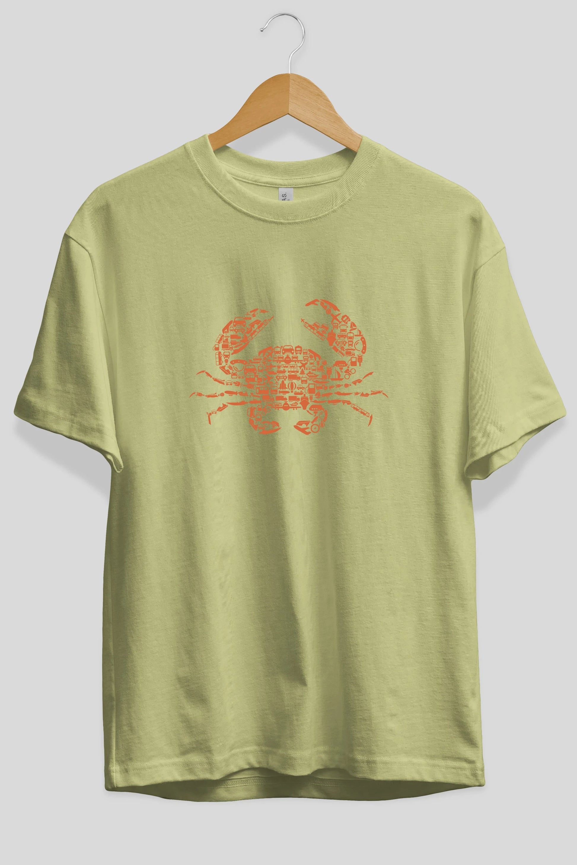 Crab Ön Baskılı Oversize t-shirt %100 pamuk Erkek Kadın Unisex