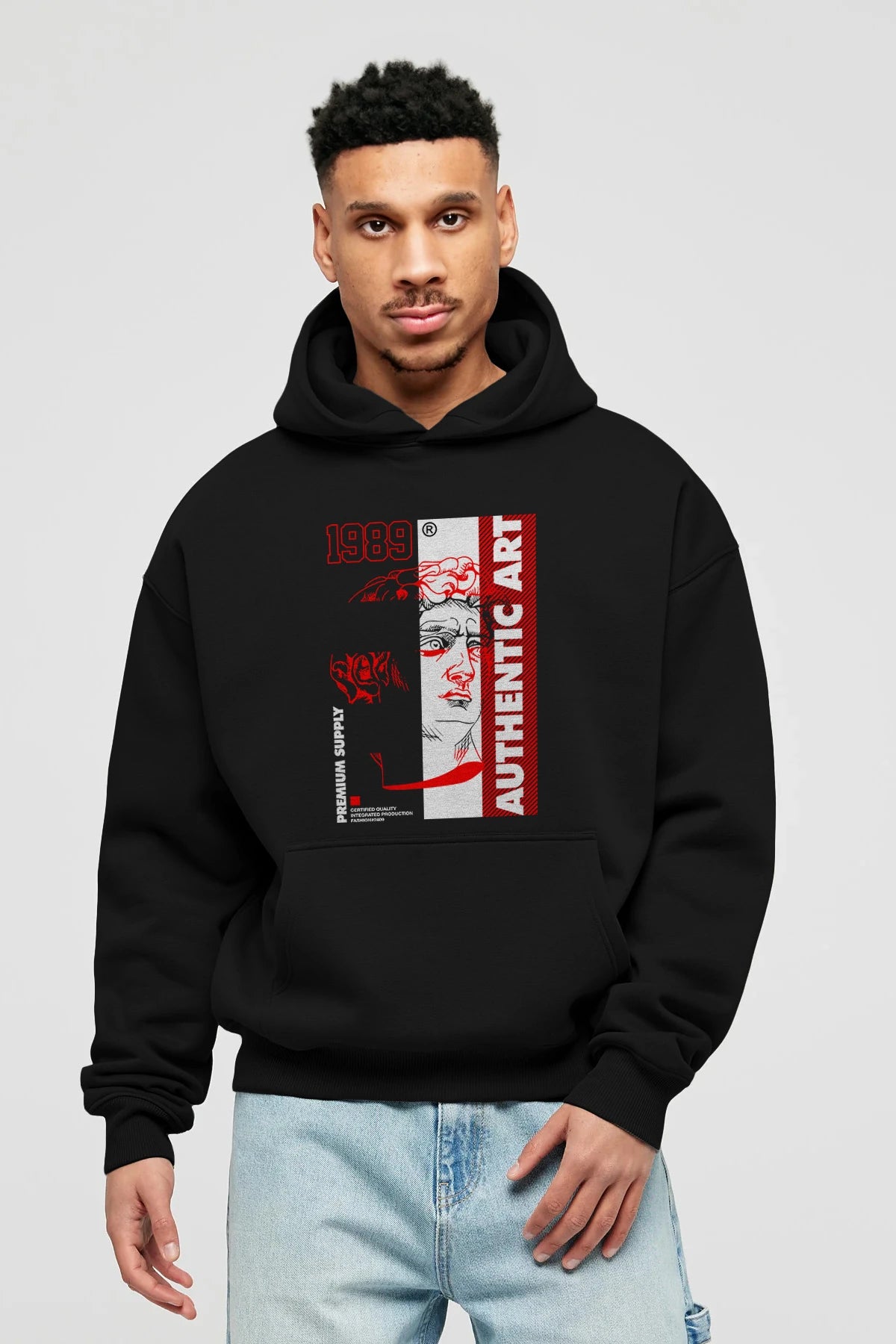 Authentic Art Ön Baskılı Hoodie Oversize Kapüşonlu Sweatshirt Erkek Kadın Unisex