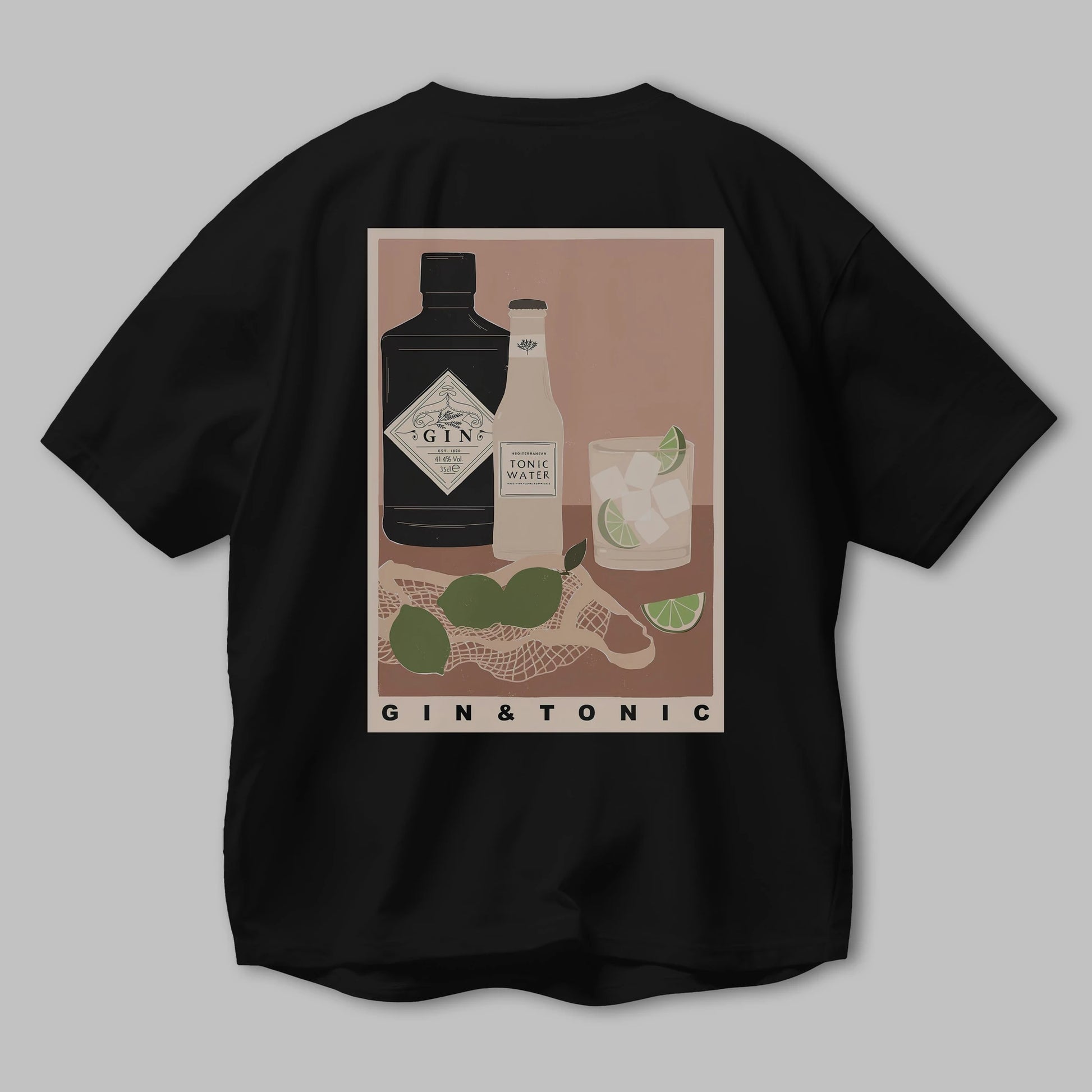 Gin Tonic Arka Baskılı Oversize t-shirt Erkek Kadın Unisex %100 Pamuk Bisiklet Yaka tişort