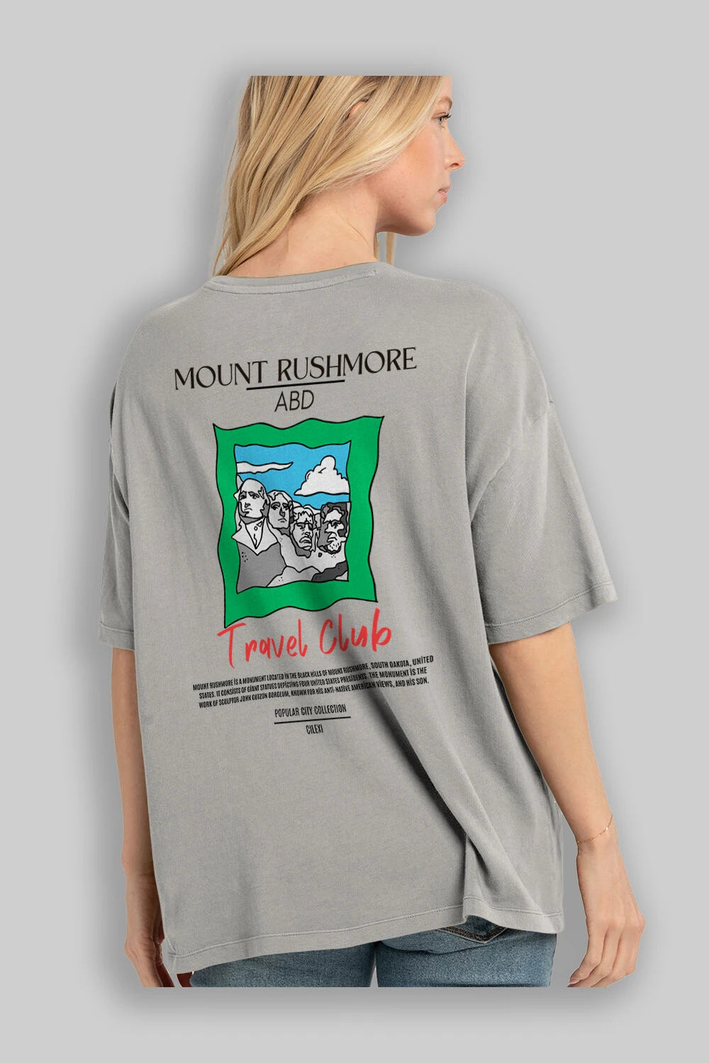 Mount Rushmore ABD Arka Baskılı Oversize t-shirt Erkek Kadın Pamuk Bisiklet Yaka tişort