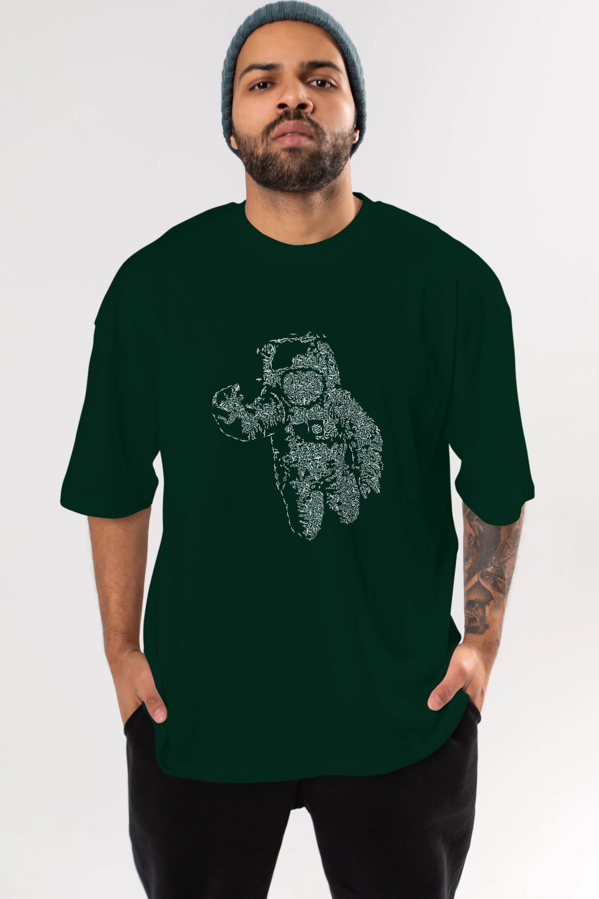 Flying Astronaut Ön Baskılı Oversize t-shirt %100 pamuk Erkek Kadın Unisex