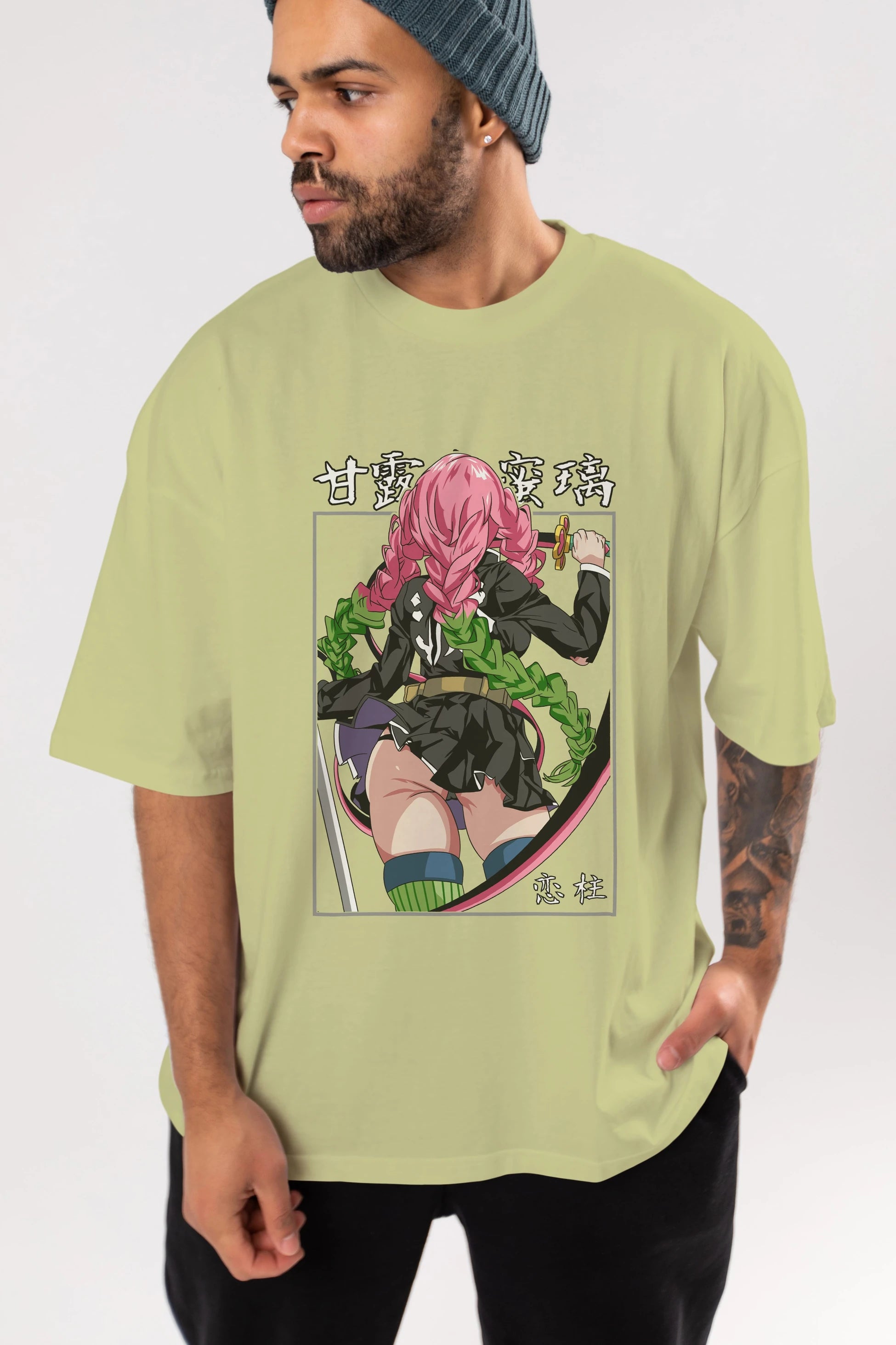 Mitsuri DEMONSLAYER Anime Ön Baskılı Oversize t-shirt %100 pamuk Erkek Kadın Unisex
