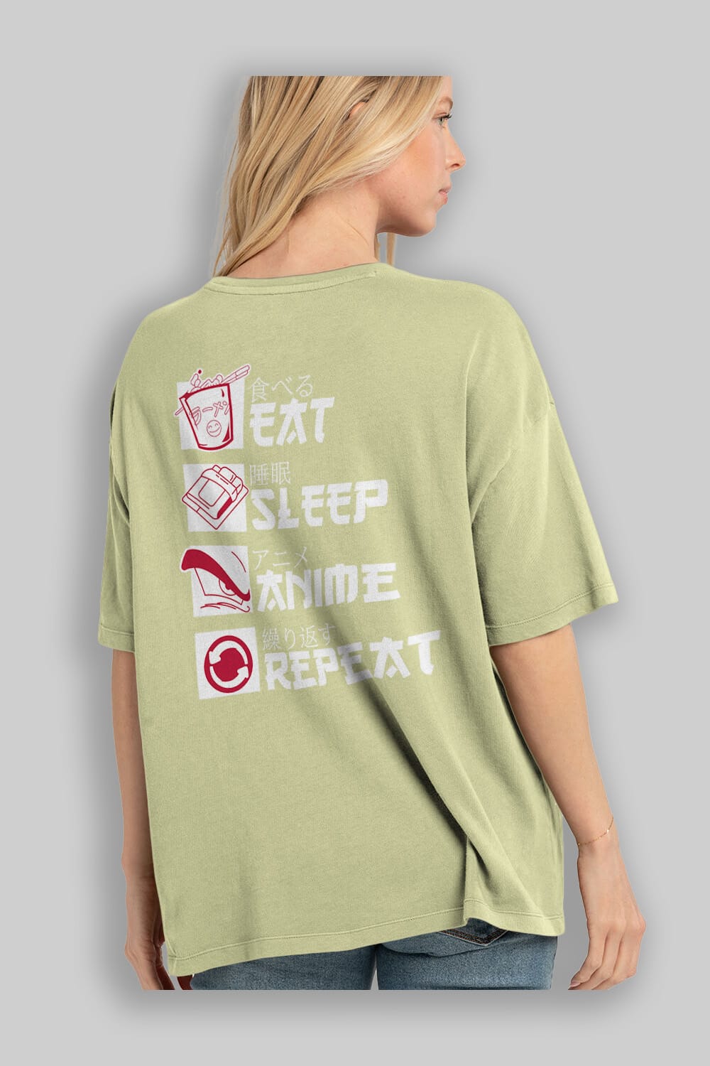 Eat, Sleep, Anime, Repeat Anime Arka Baskılı Oversize t-shirt Erkek Kadın Unisex
