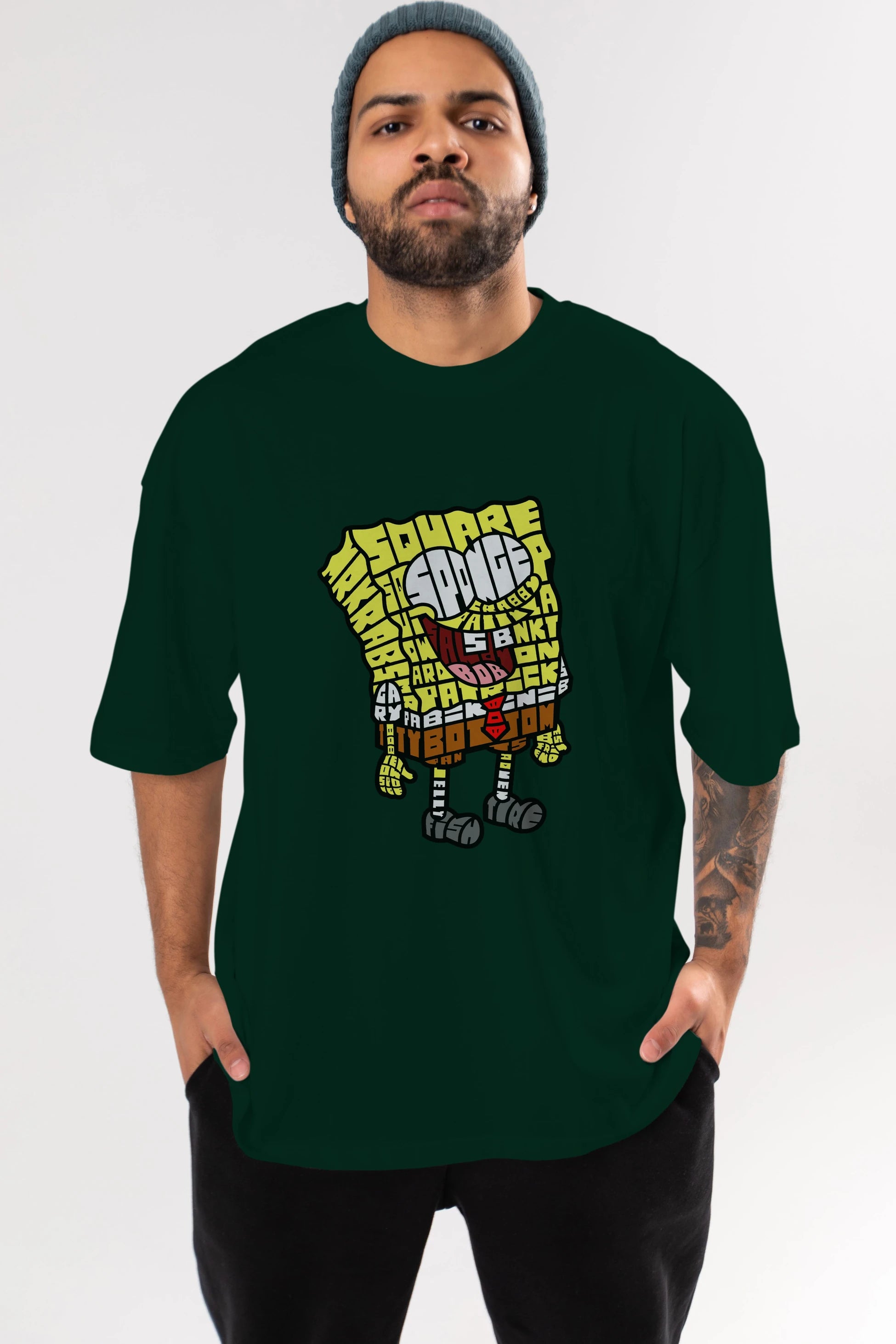 Yellow Sponge Ön Baskılı Oversize t-shirt %100 pamuk Erkek Kadın Unisex