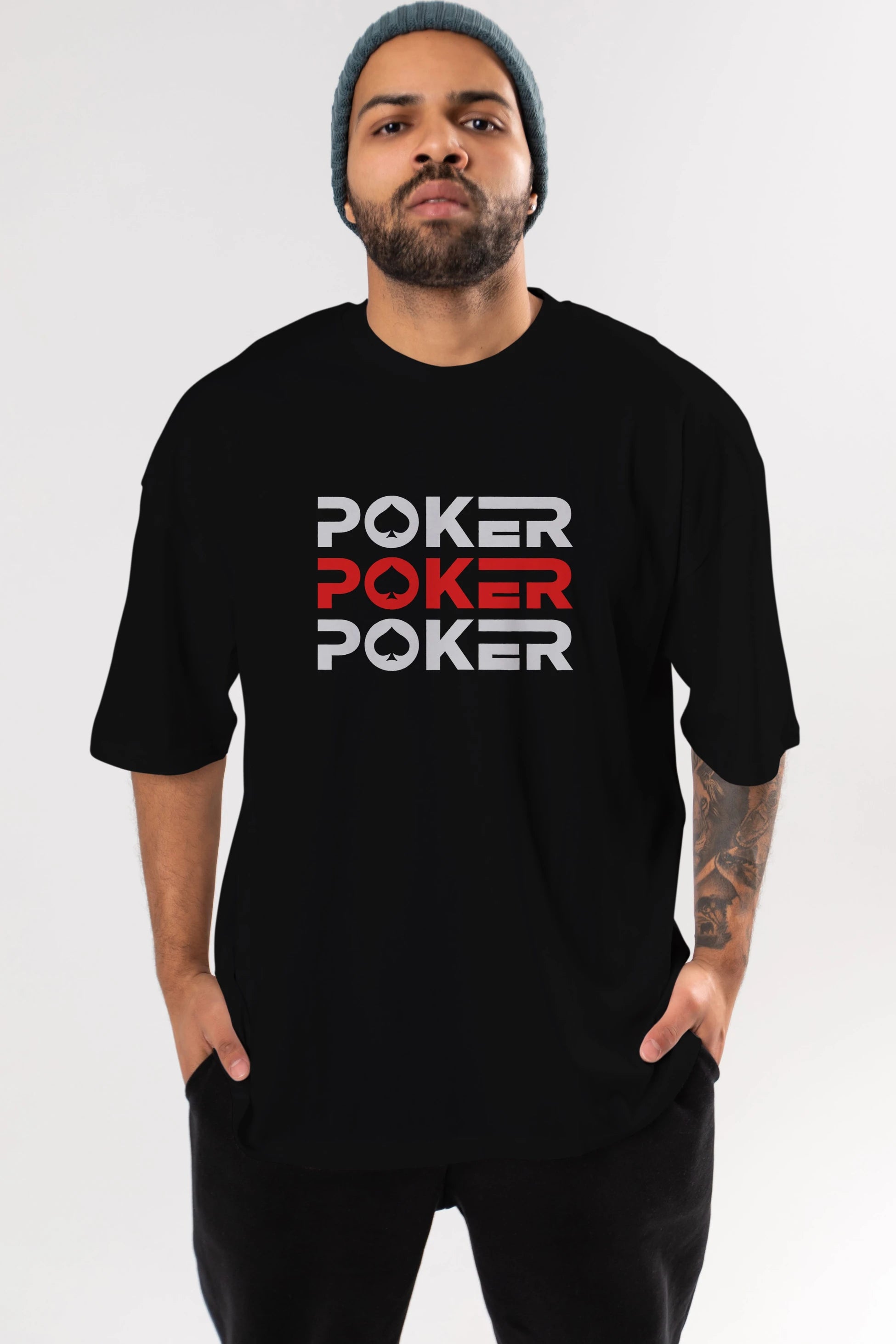 Poker Ön Baskılı Oversize t-shirt Erkek Kadın Unisex