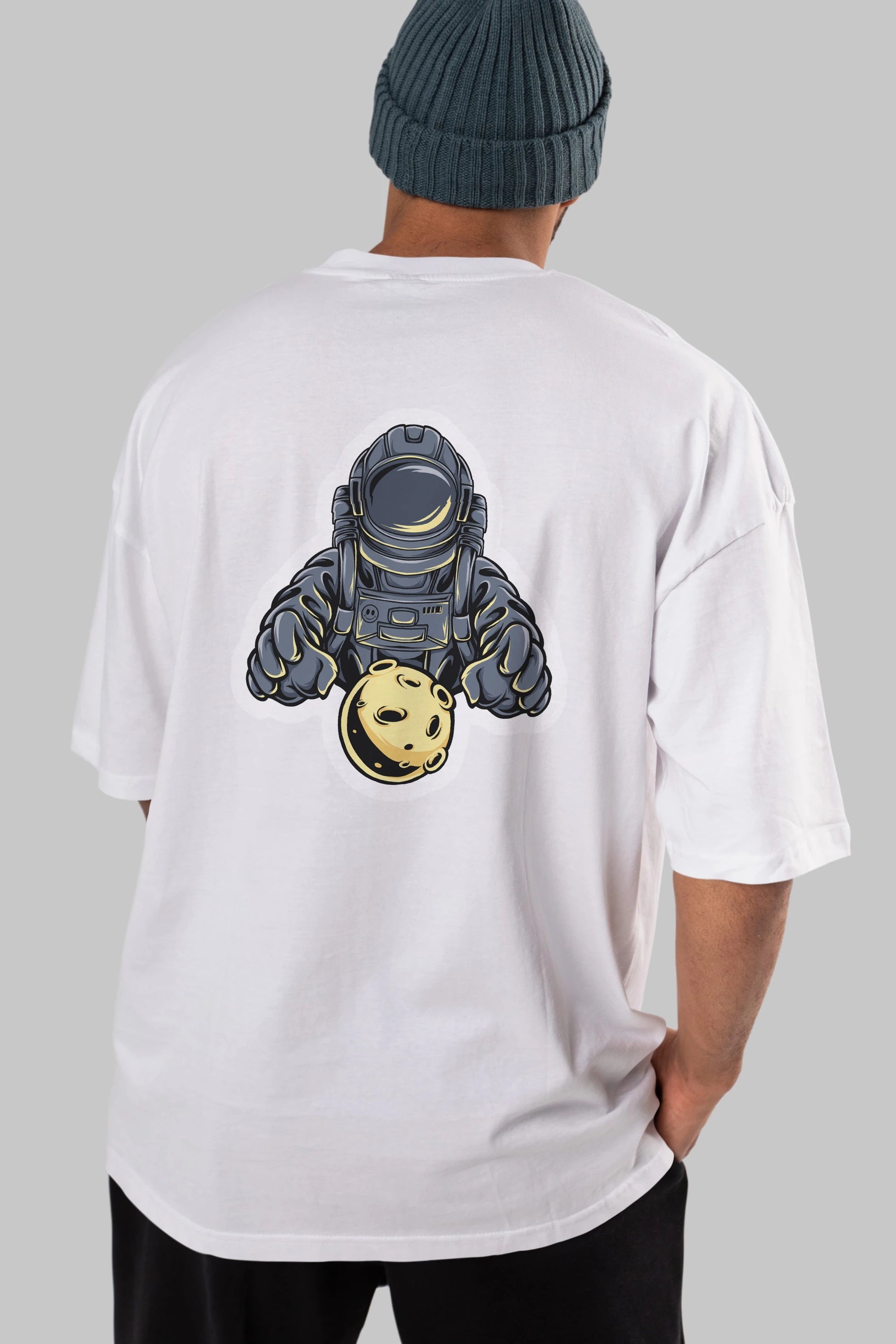 Astromoon sticker Arka Baskılı Oversize t-shirt Erkek Kadın Unisex