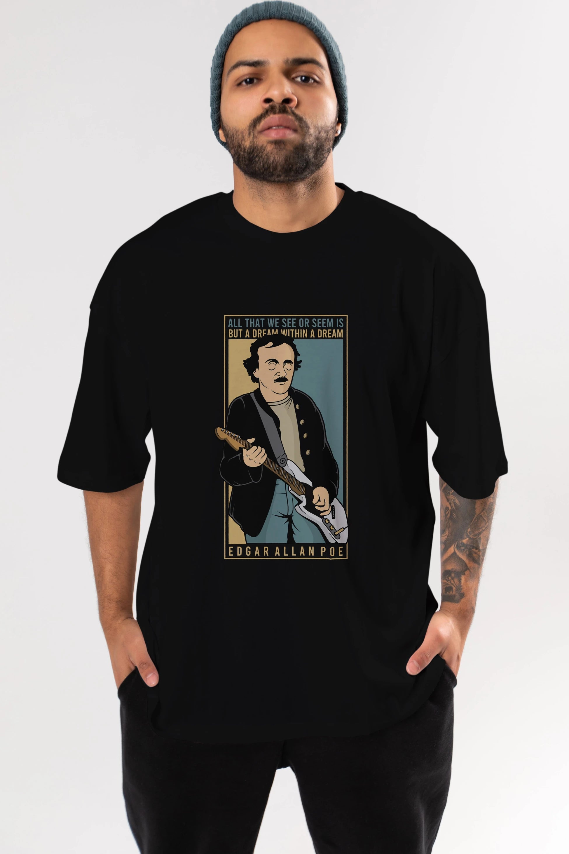 Edgar Alan Cobain Ön Baskılı Oversize t-shirt Erkek Kadın Unisex %100 Pamuk tişort