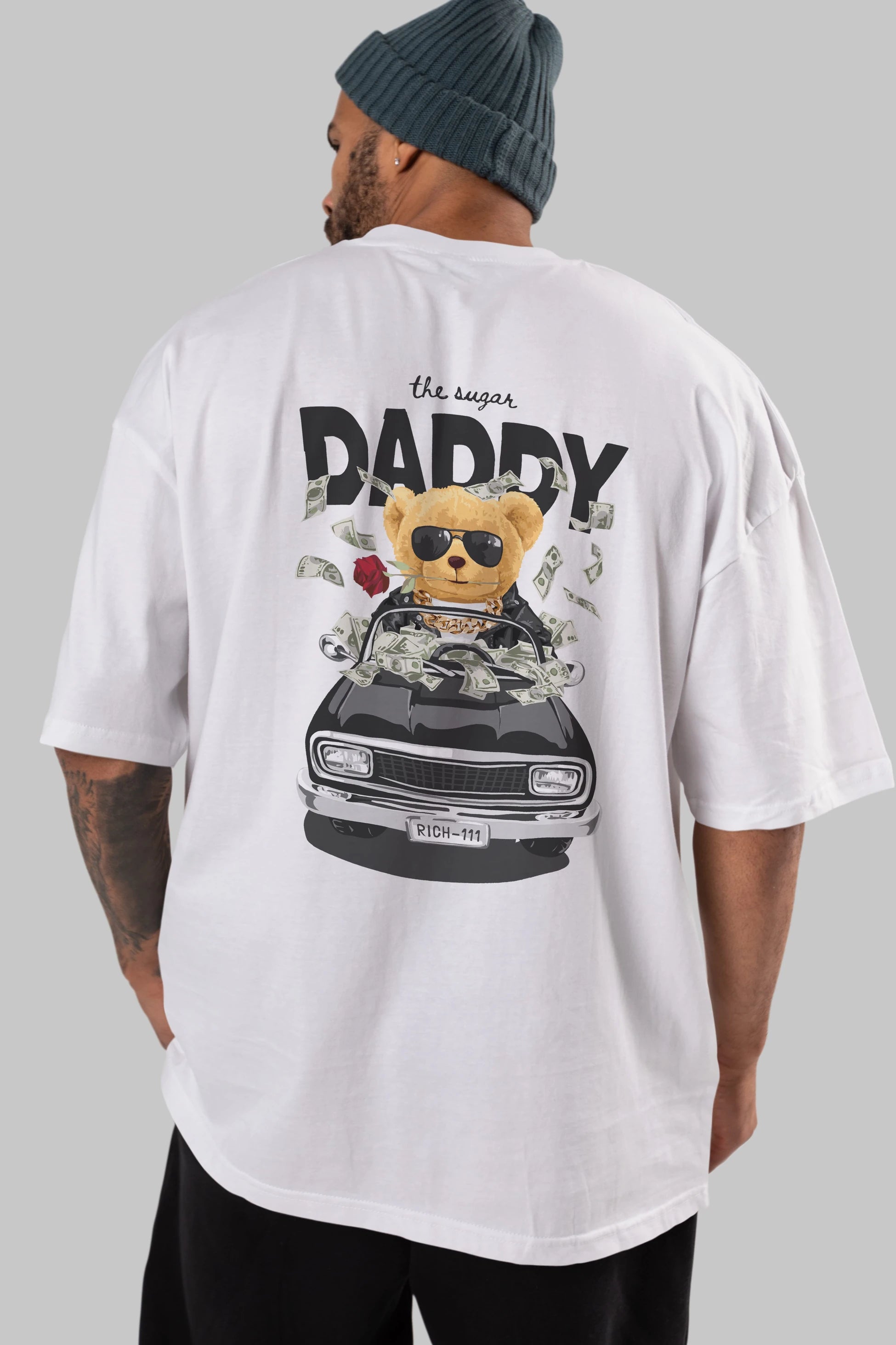 Teddy Bear Daddy Arka Baskılı Oversize t-shirt Erkek Kadın Unisex %100 Pamuk