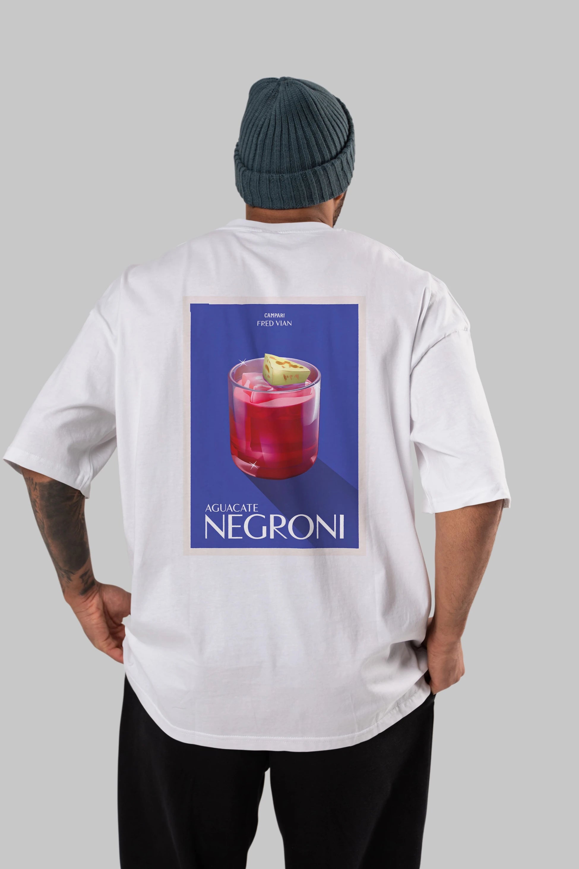 Aguacate Negroni Arka Baskılı Oversize t-shirt Erkek Kadın Unisex %100 Pamuk Bisiklet Yaka tişort