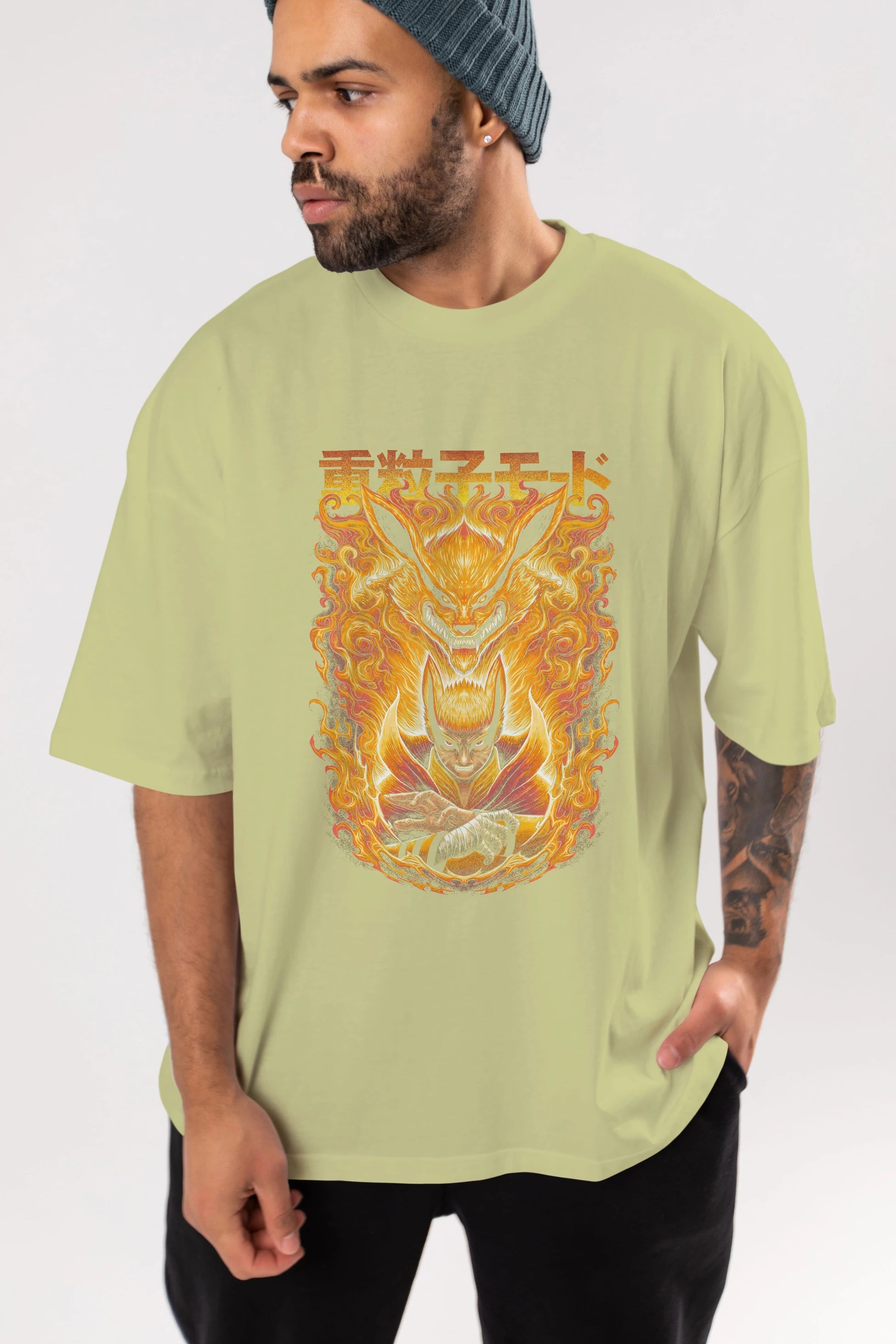 NARUTO KYUUBI 1 Anime Ön Baskılı Oversize t-shirt %100 pamuk Erkek Kadın Unisex