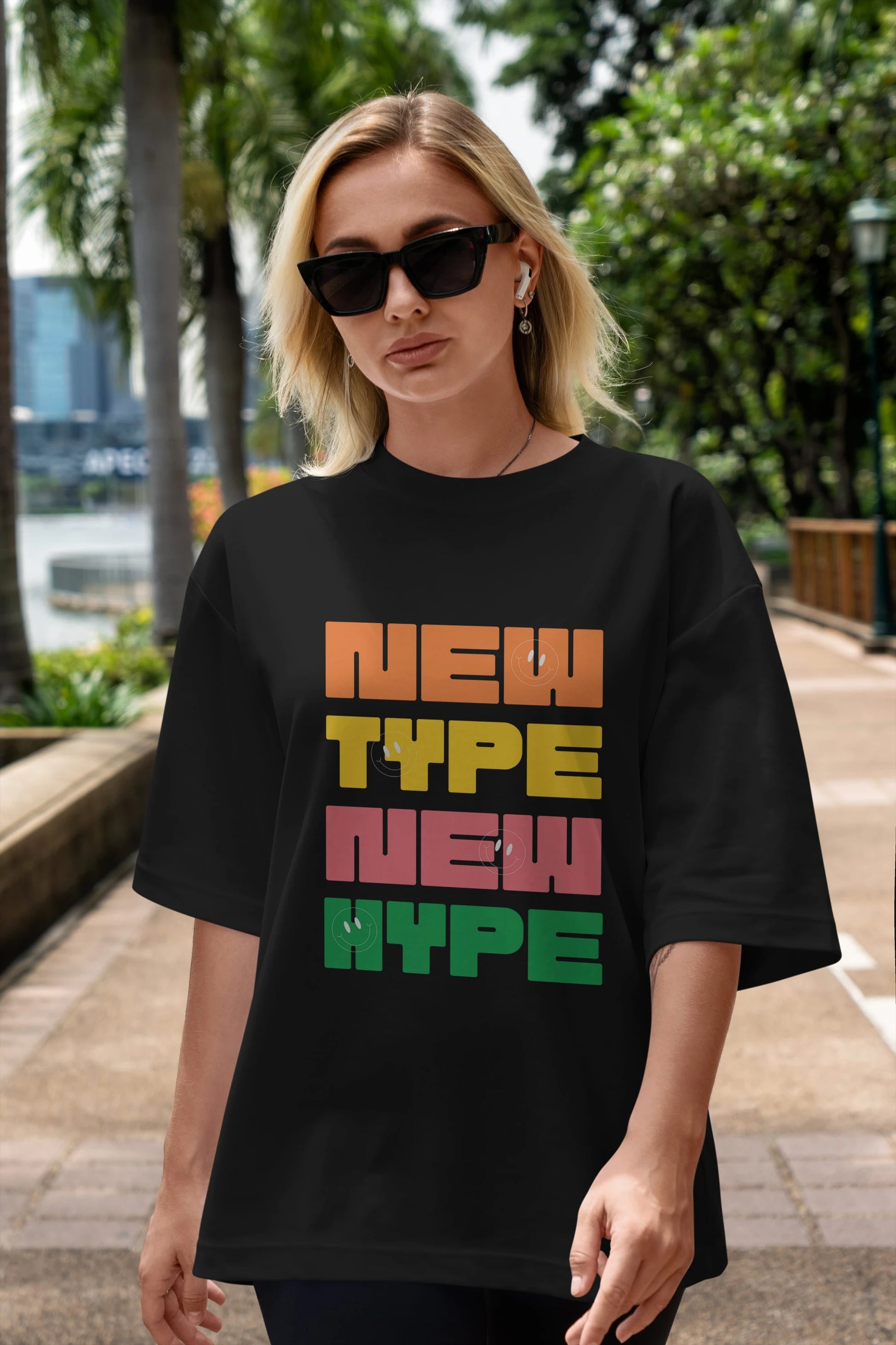 New Type New Hype Yazılı Ön Baskılı Oversize t-shirt Erkek Kadın Unisex