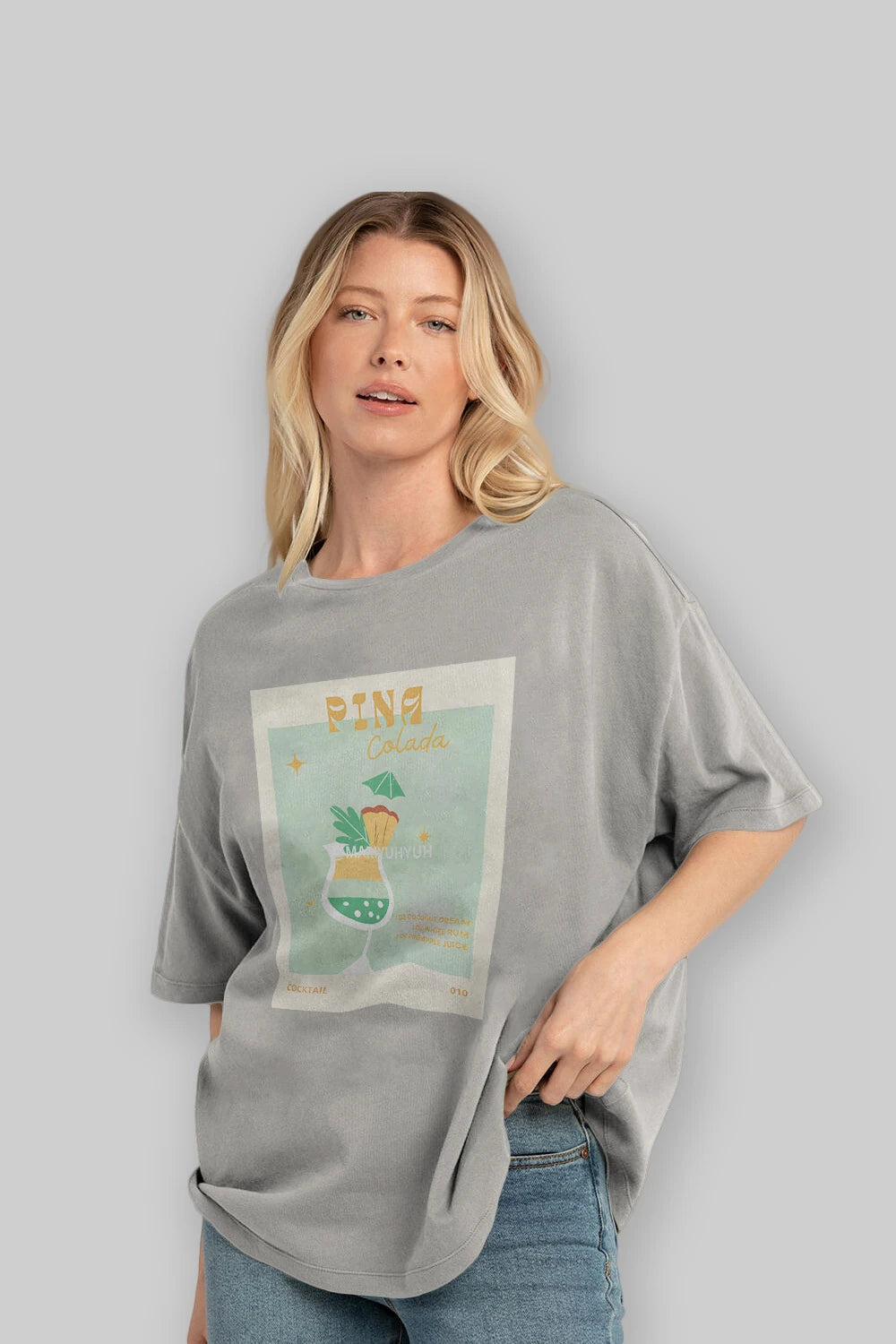 Pina Colada Ön Baskılı Oversize t-shirt Erkek Kadın Unisex %100 Pamuk Bisiklet Yaka tişort