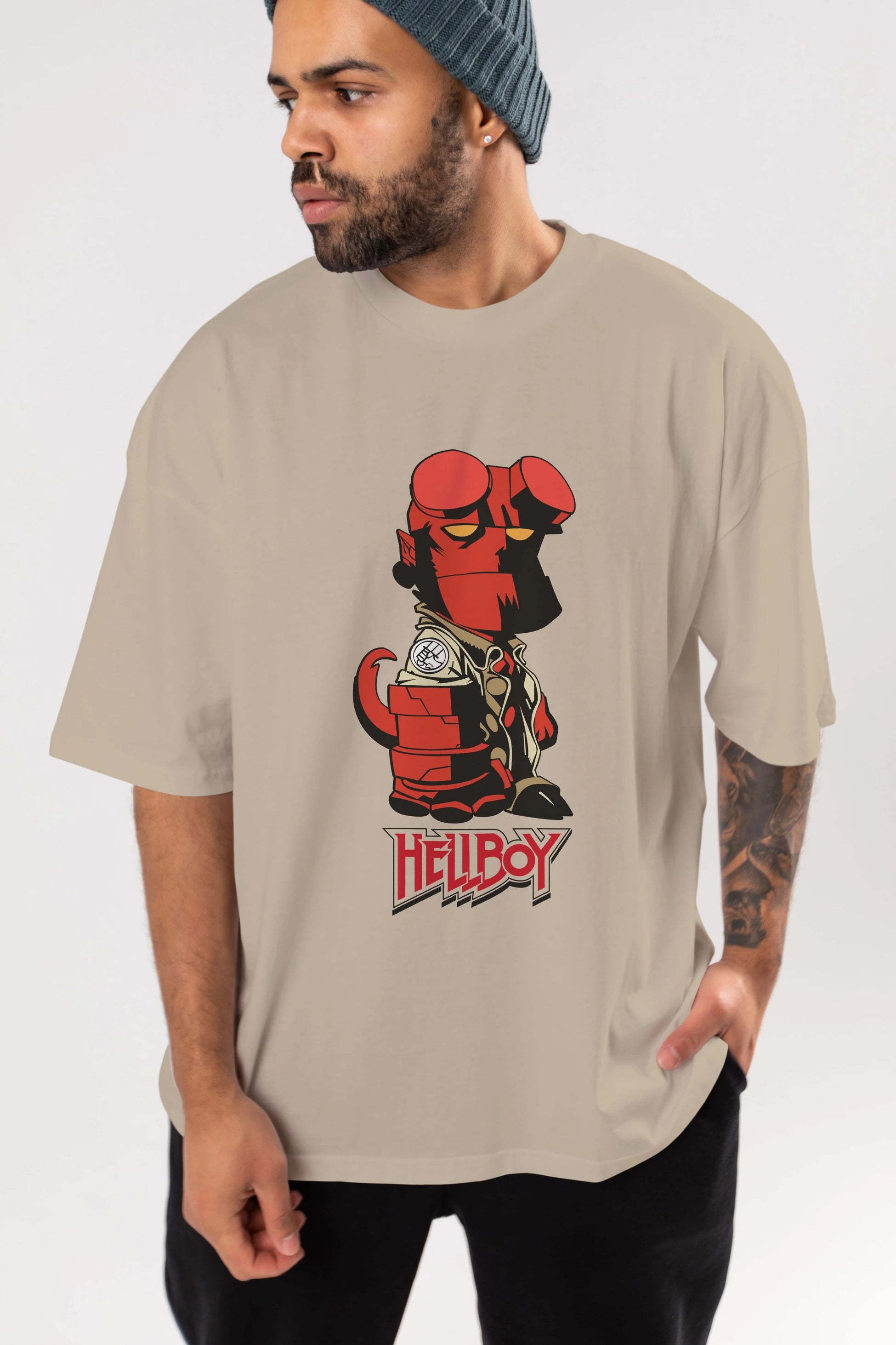 Hellboy (1) Ön Baskılı Oversize t-shirt Erkek Kadın Unisex %100 Pamuk Bisiklet Yaka tişort