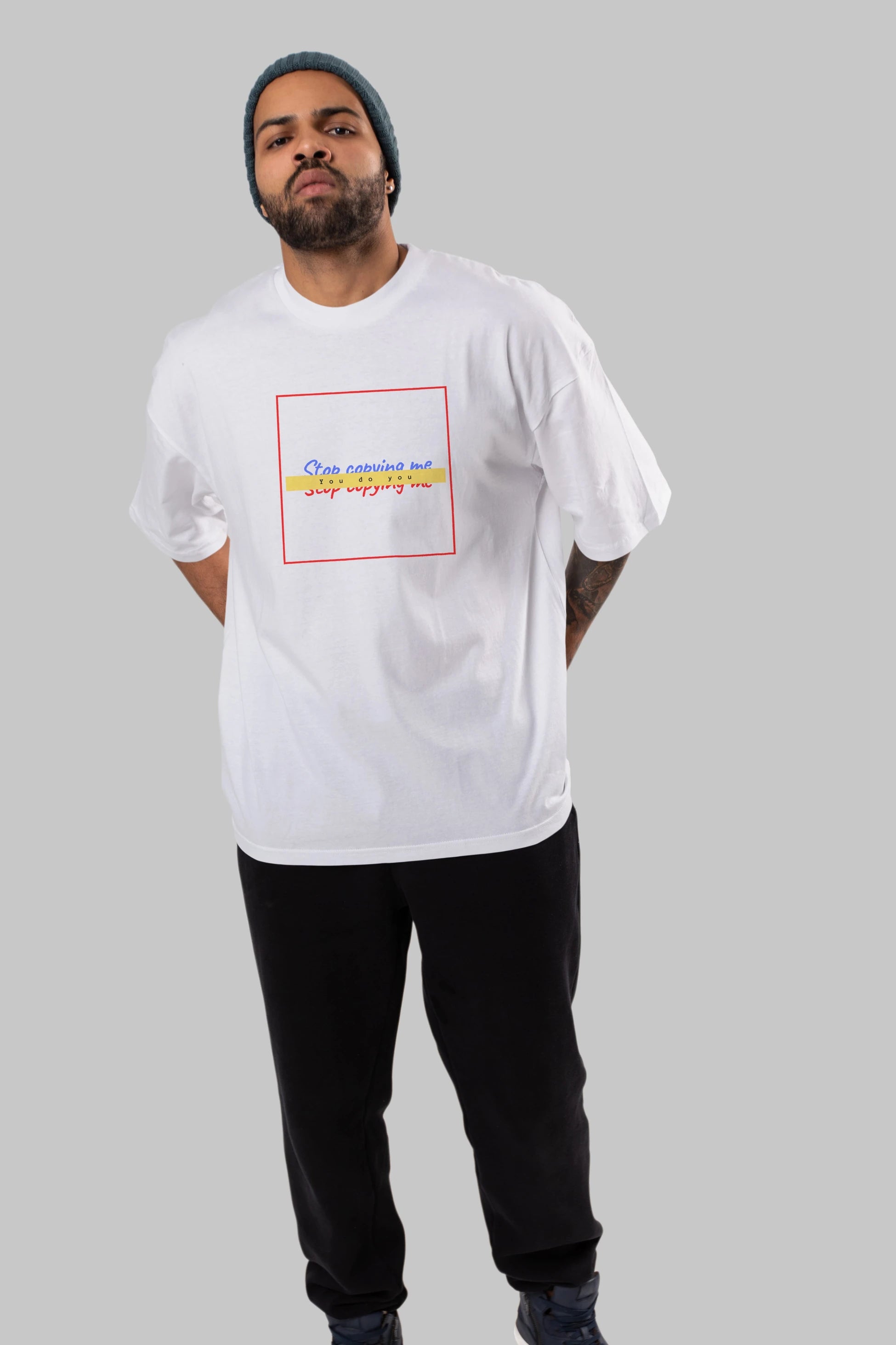 Stop Copying Me Ön Baskılı Oversize t-shirt Erkek Kadın Unisex