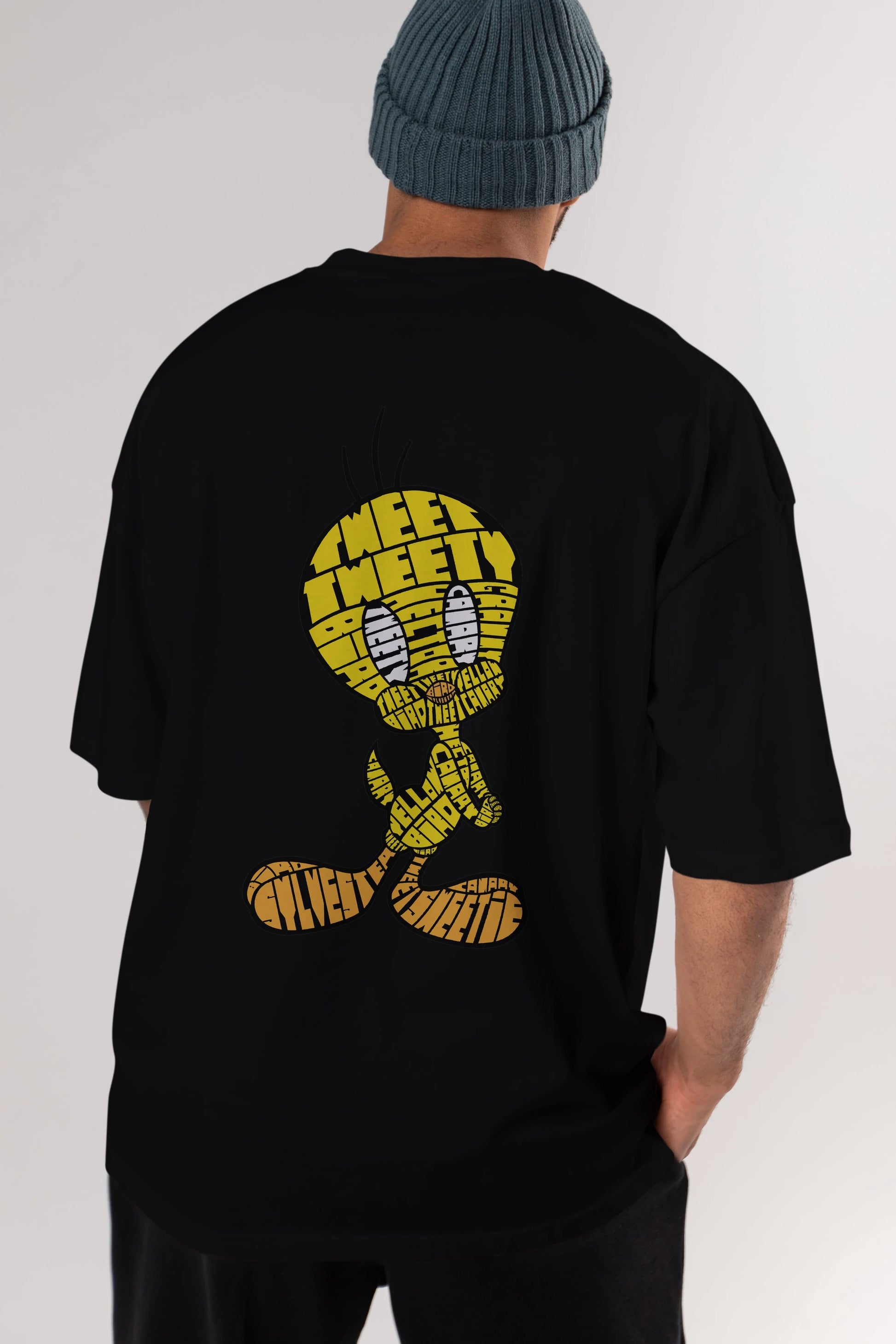 Tweety Arka Baskılı Oversize t-shirt %100 pamuk Erkek Kadın Unisex
