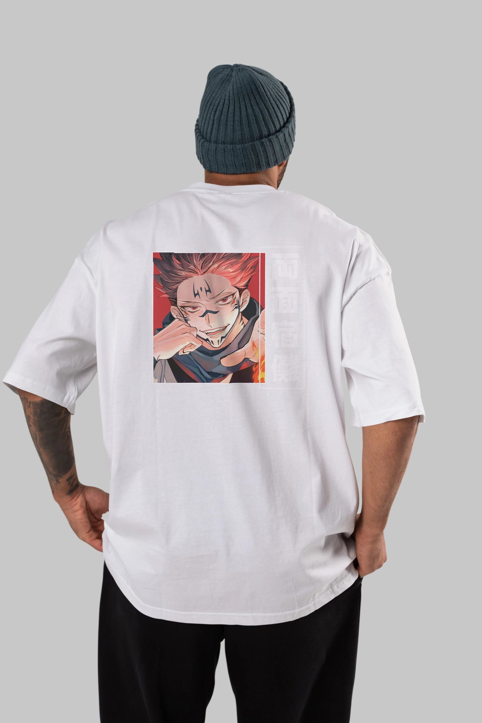Sukuna Ryoumen 4 Anime Arka Baskılı Oversize t-shirt Erkek Kadın Unisex
