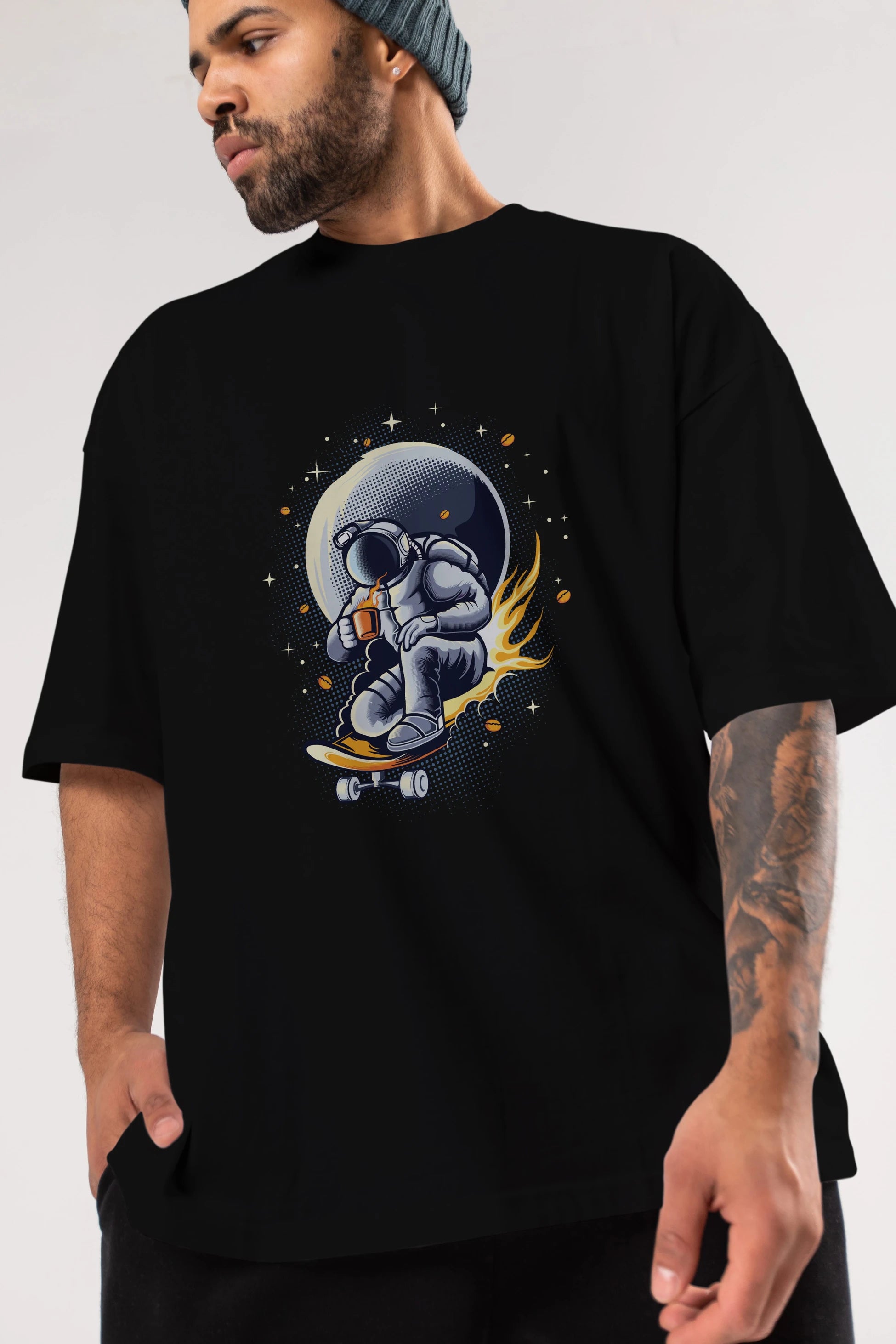 Astro Coffee Addict Ön Baskılı Oversize t-shirt Erkek Kadın Unisex