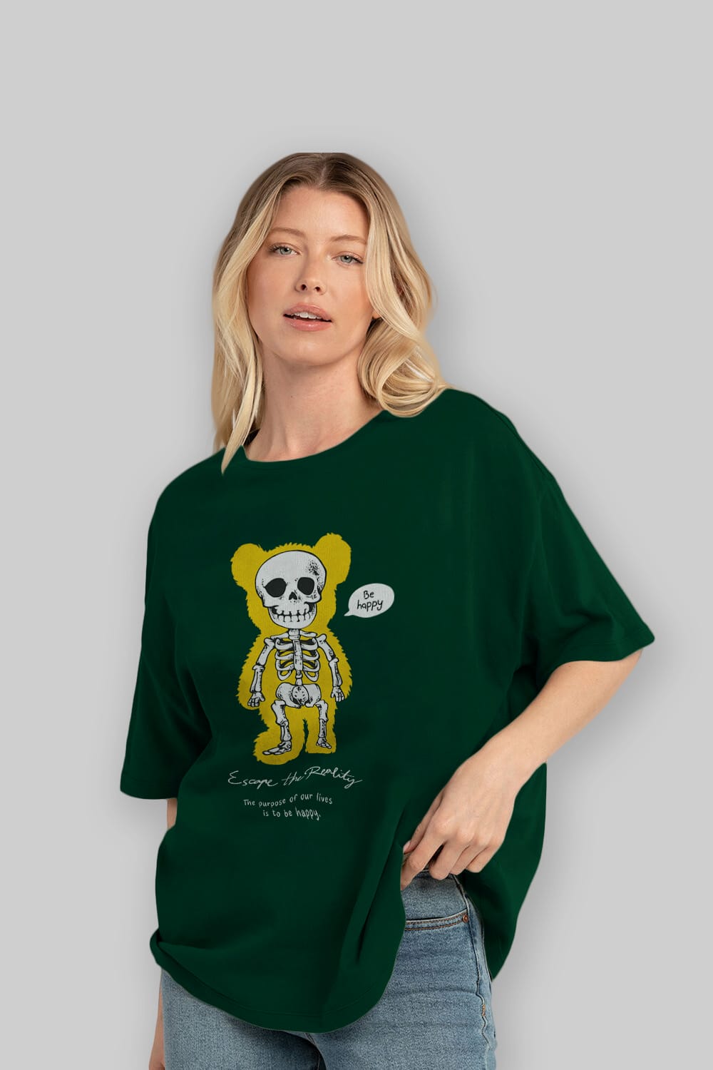 Be Happy Bear Ön Baskılı Oversize t-shirt Erkek Kadın Unisex
