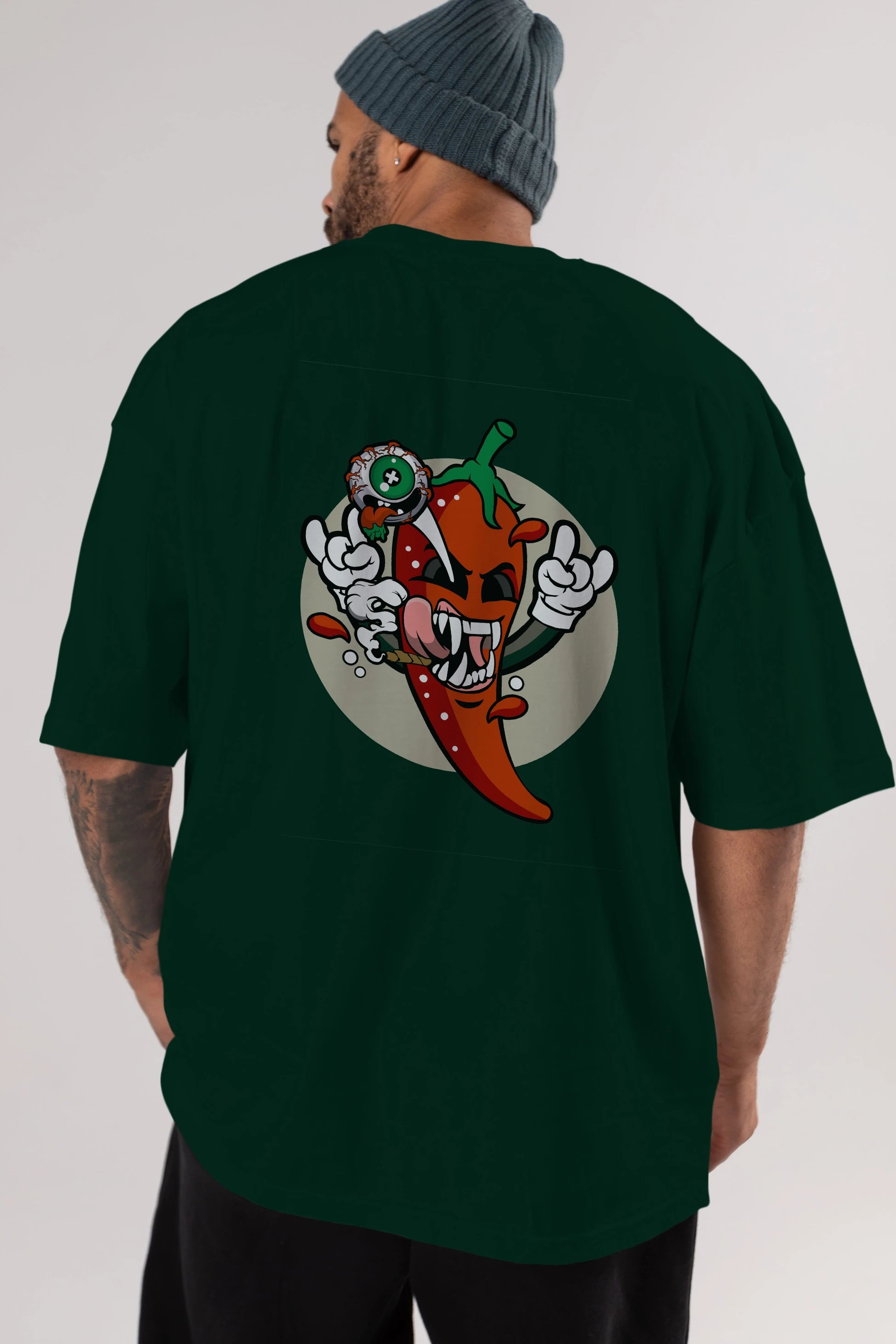 Chili Monster Arka Baskılı Oversize t-shirt Erkek Kadın Unisex %100 Pamuk tişort
