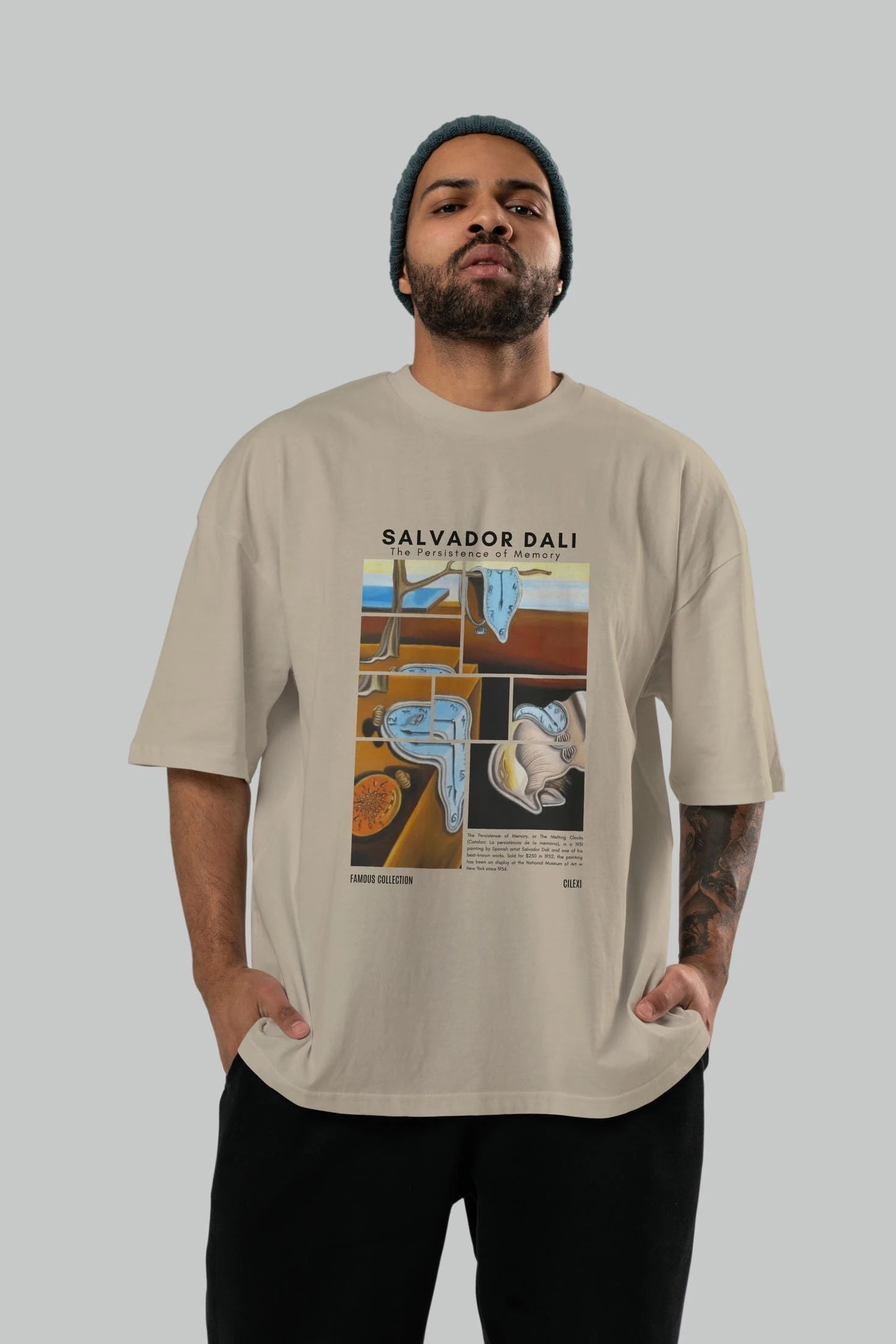 Salvador Dali ön Baskılı Oversize t-shirt Erkek Kadın Bisiklet Yaka Pamuk tişort