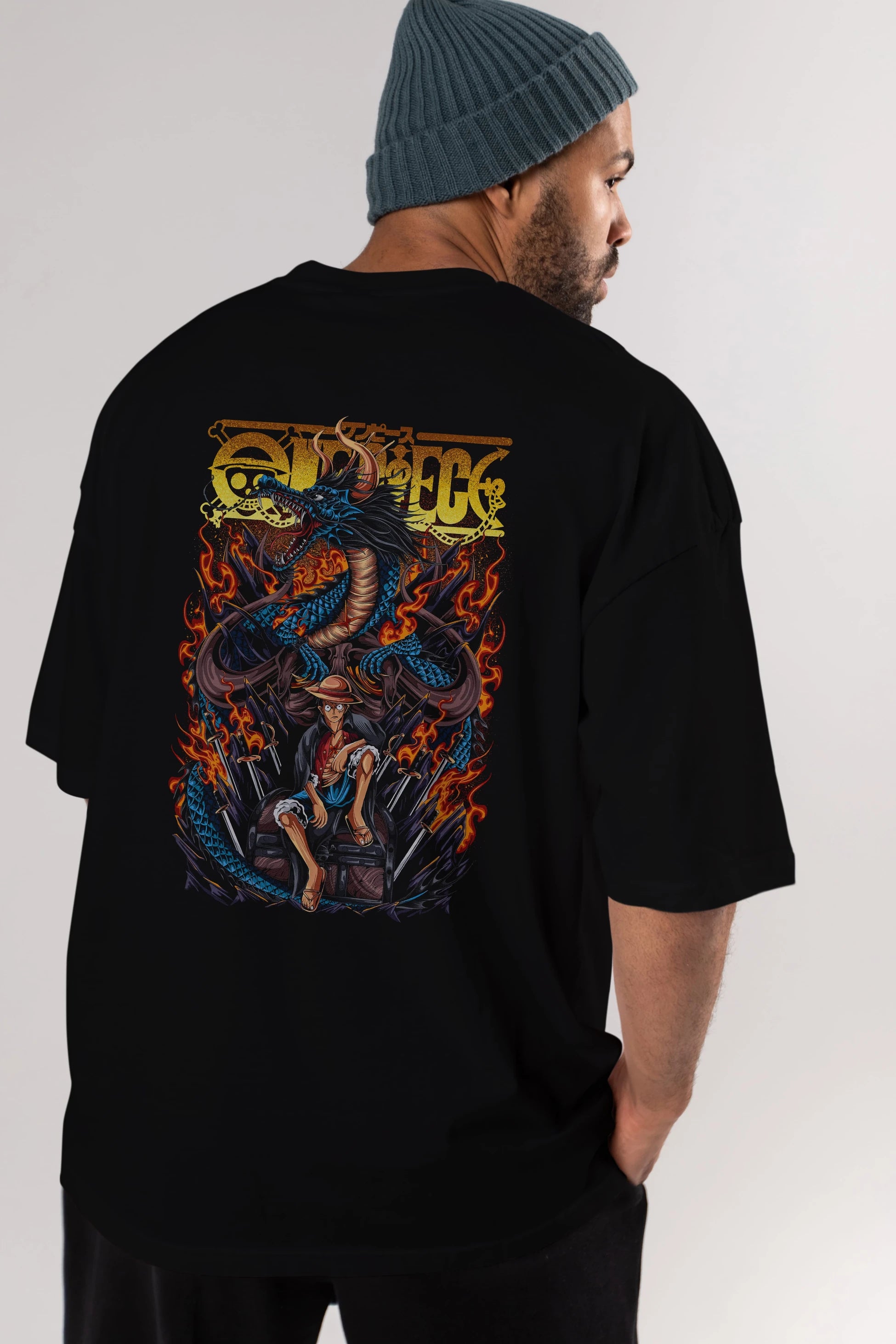 MONKEY D. LUFF-ONE PIECE Anime Arka Baskılı Oversize t-shirt Erkek Kadın Unisex