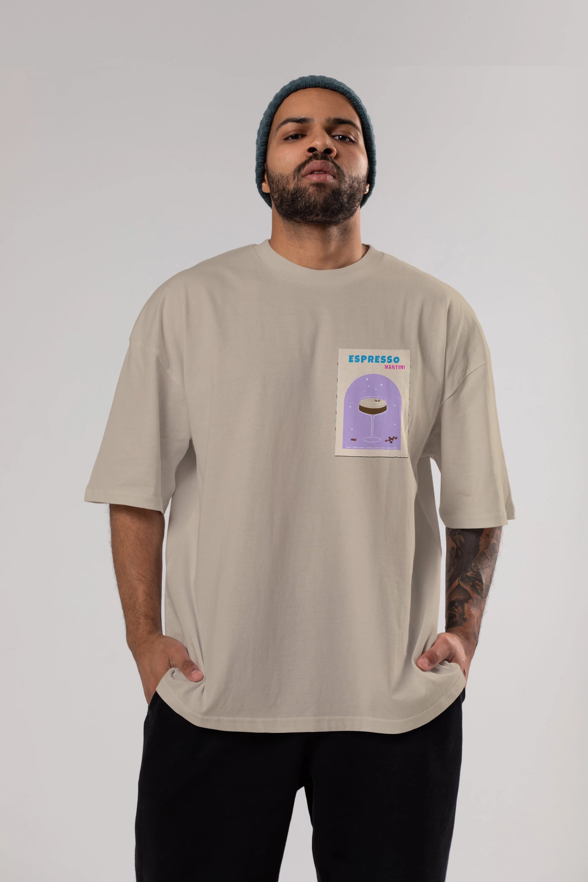 Espresso Martini 5 Ön Sol Baskılı Oversize t-shirt Erkek Kadın Unisex %100 Pamuk Bisiklet Yaka tişort