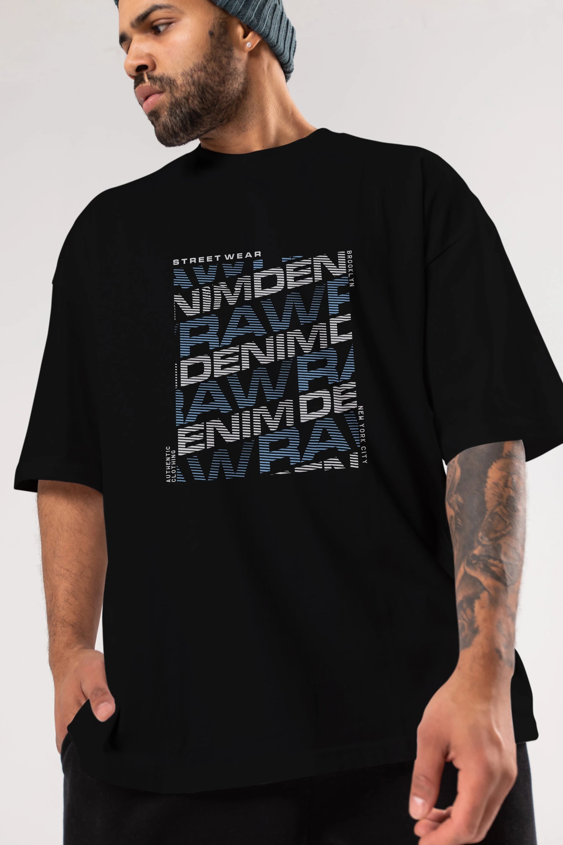 Raw Denim Ön Baskılı Oversize t-shirt Erkek Kadın Unisex