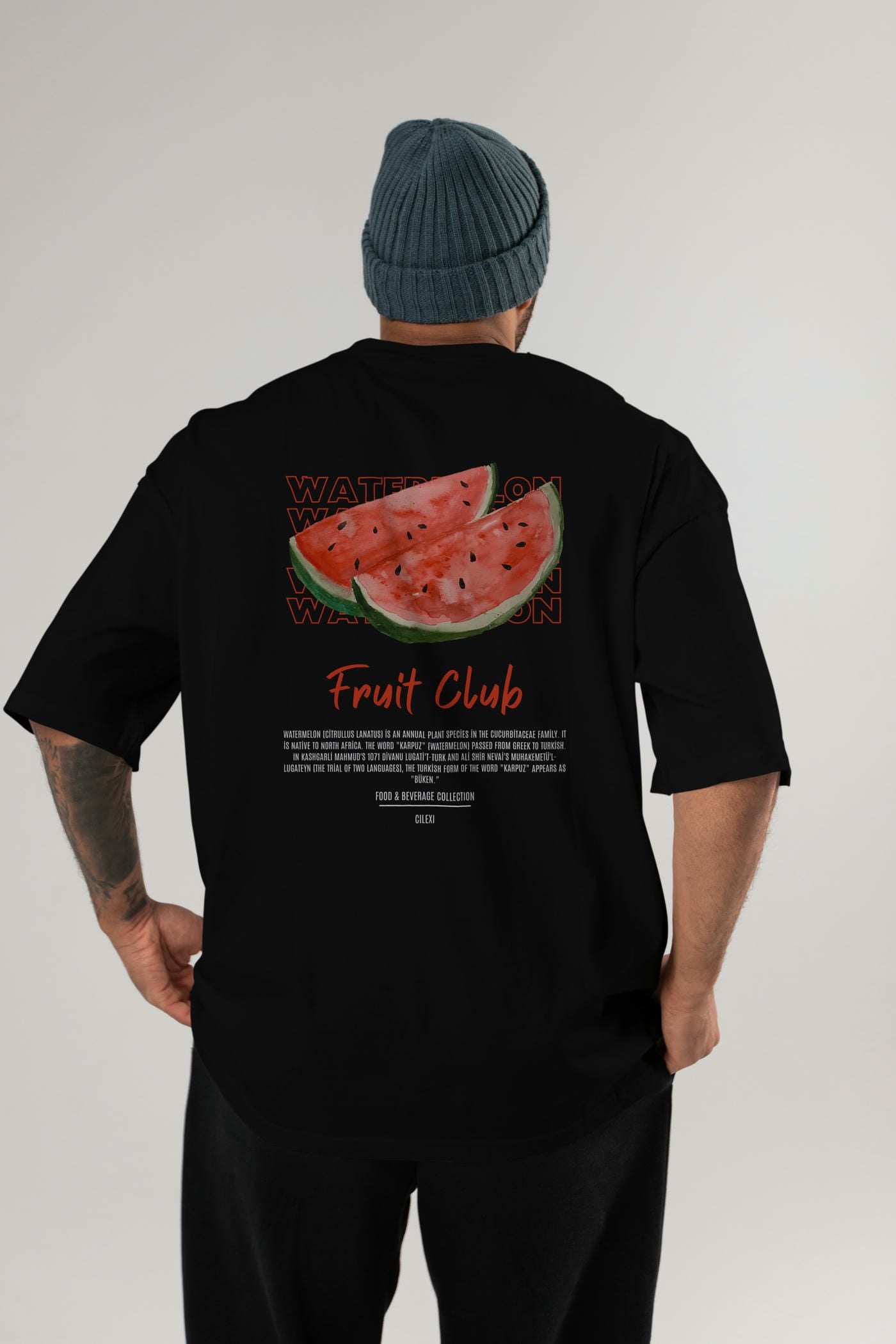 Watermelon Arka Baskılı Oversize t-shirt Erkek Kadın Pamuk Bisiklet Yaka tişort