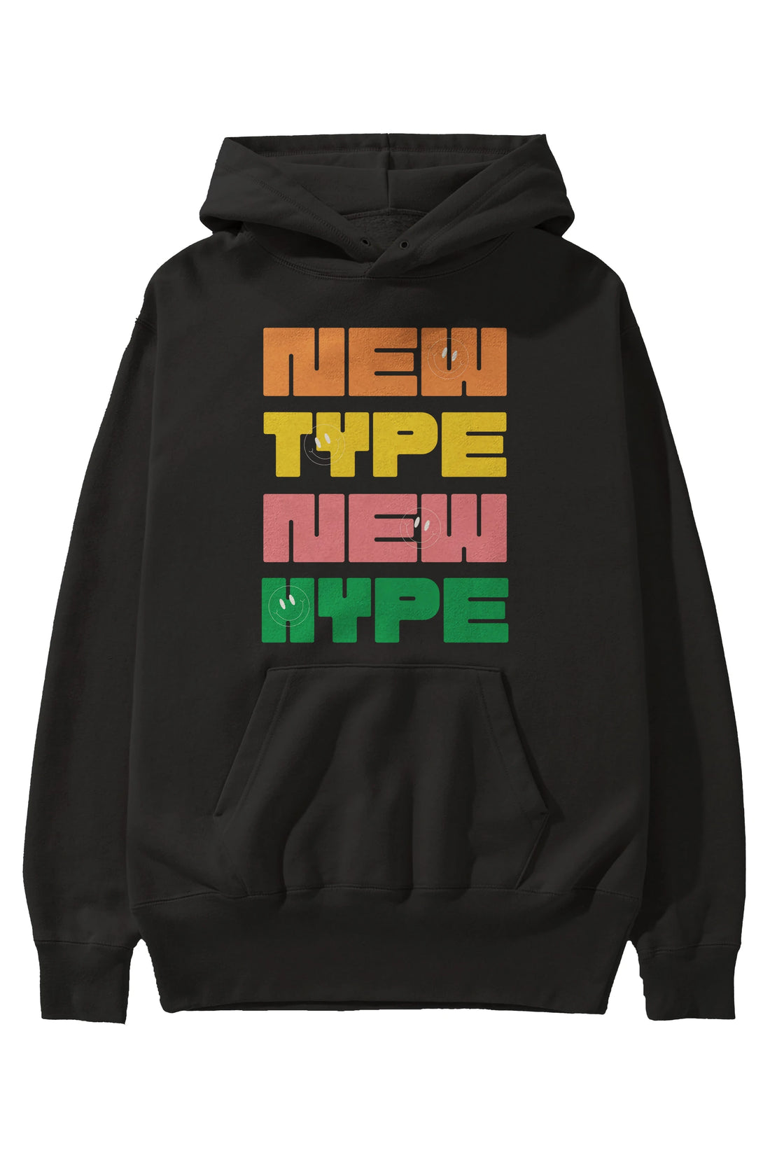 New Type New Hype Yazılı Ön Baskılı Oversize Hoodie Kapüşonlu Sweatshirt Erkek Kadın Unisex
