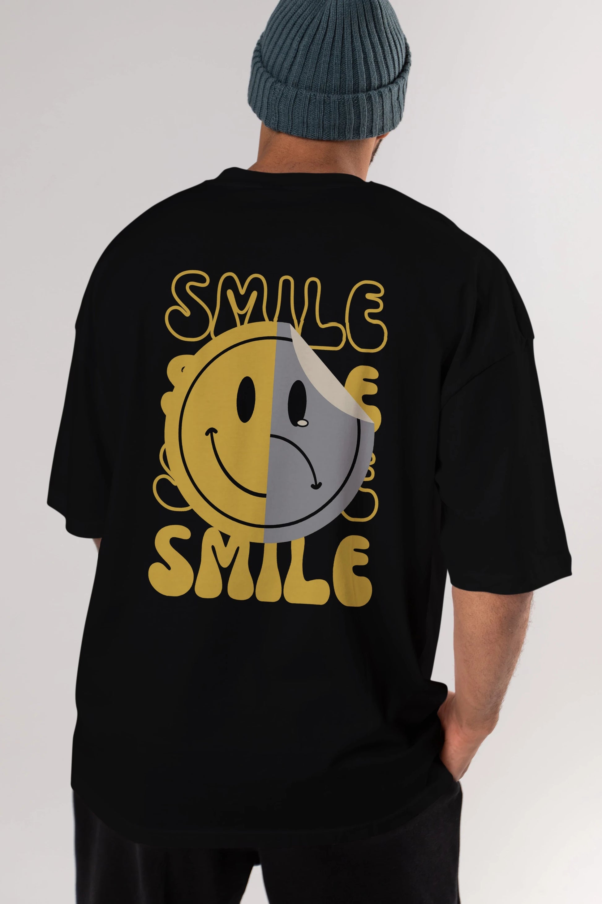 Smile Yazılı Arka Baskılı Oversize t-shirt Erkek Kadın Unisex