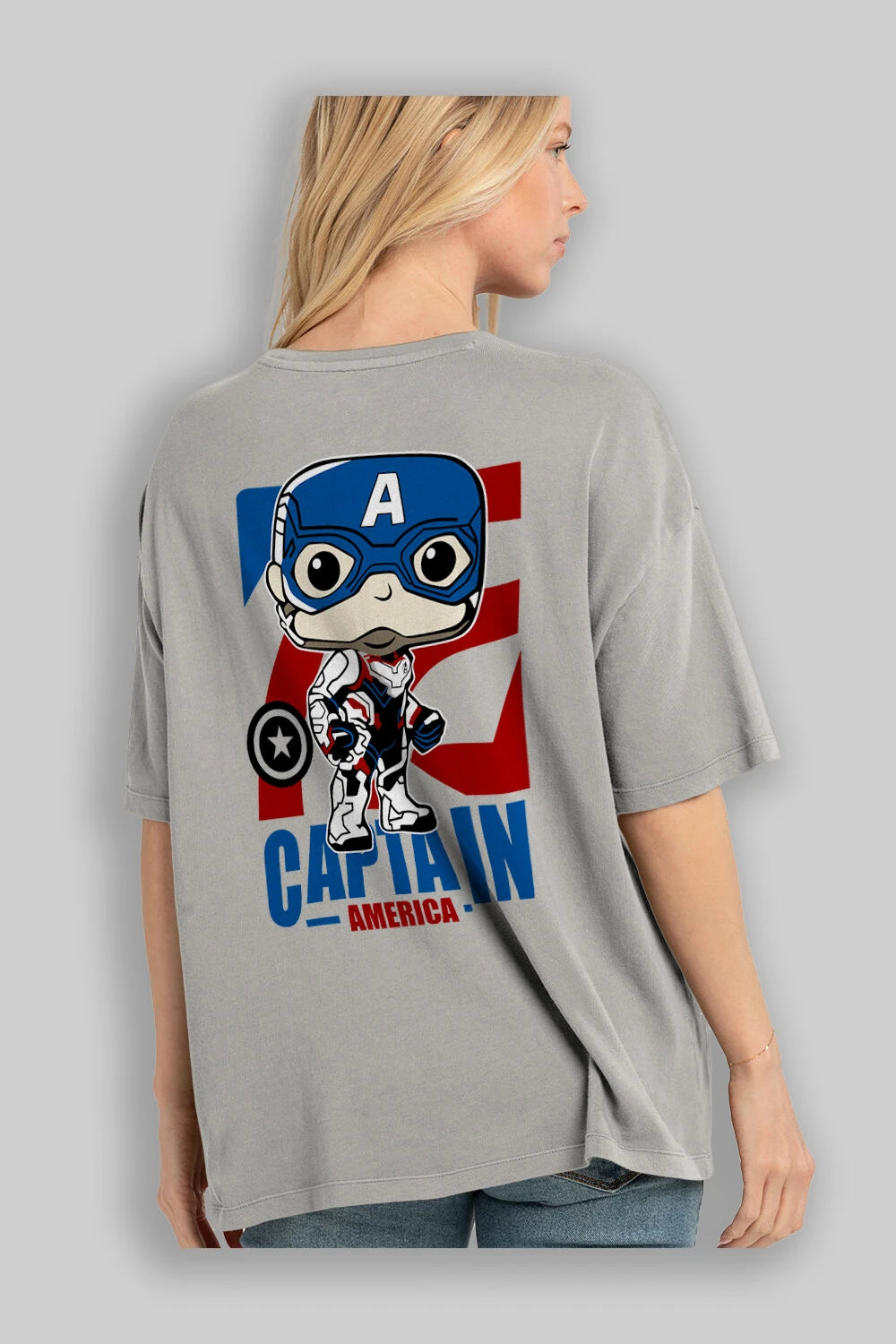Captain America Arka Baskılı Oversize t-shirt Erkek Kadın Unisex %100 Pamuk Bisiklet Yaka tişort