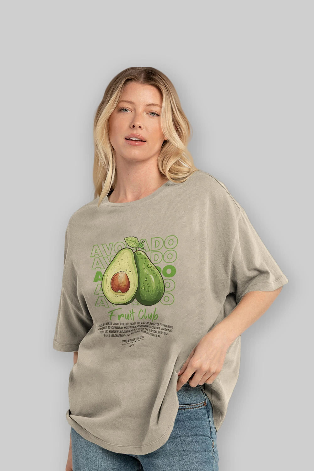 Avocado Ön Baskılı Oversize t-shirt Erkek Kadın Pamuk Bisiklet Yaka tişort