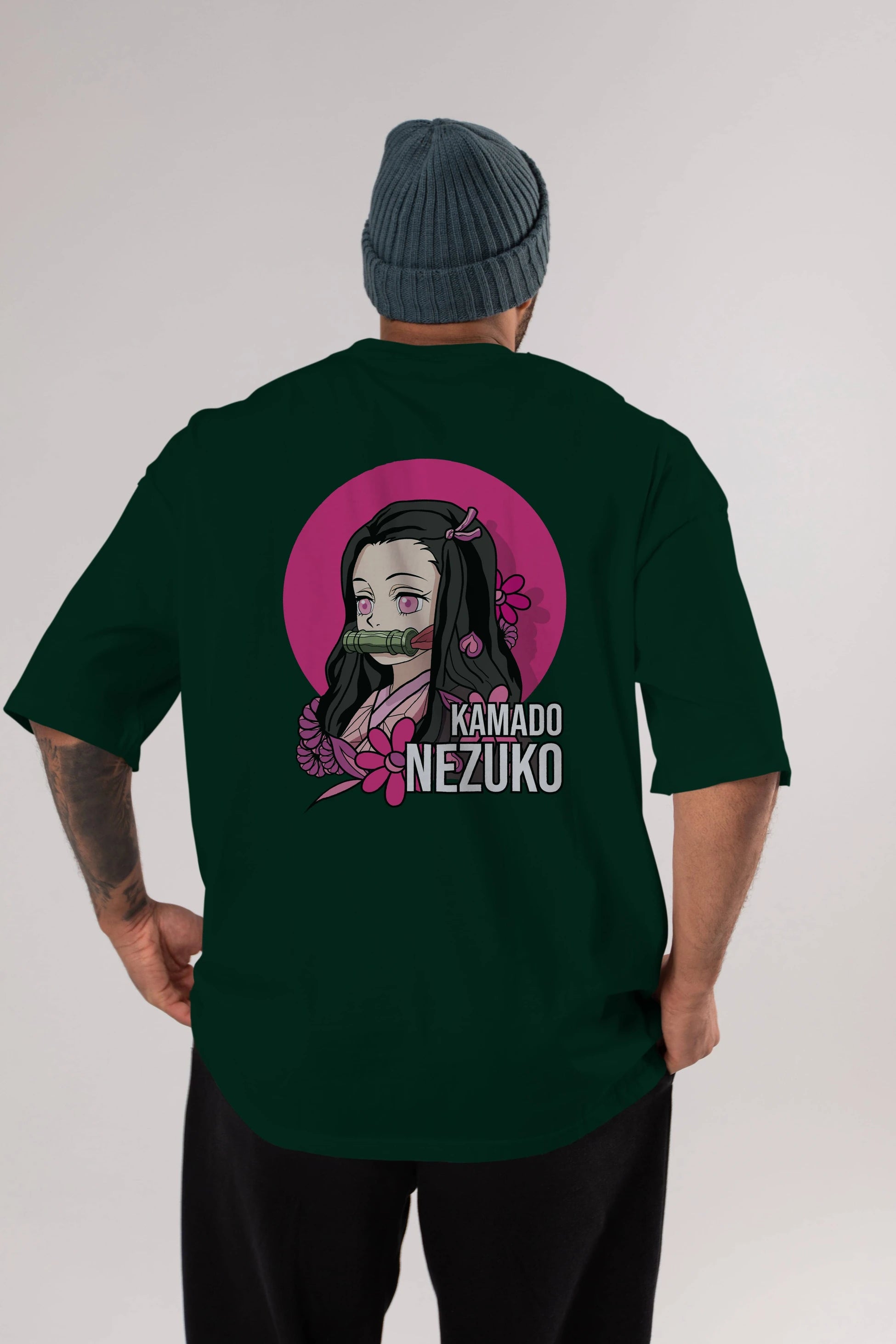 Nezuko Kamado 2 Anime Arka Baskılı Oversize t-shirt Erkek Kadın Unisex