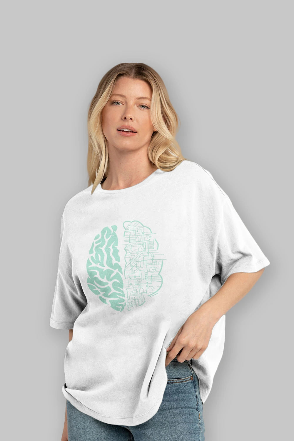Electric Brain Ön Baskılı Oversize t-shirt %100 pamuk Erkek Kadın Unisex