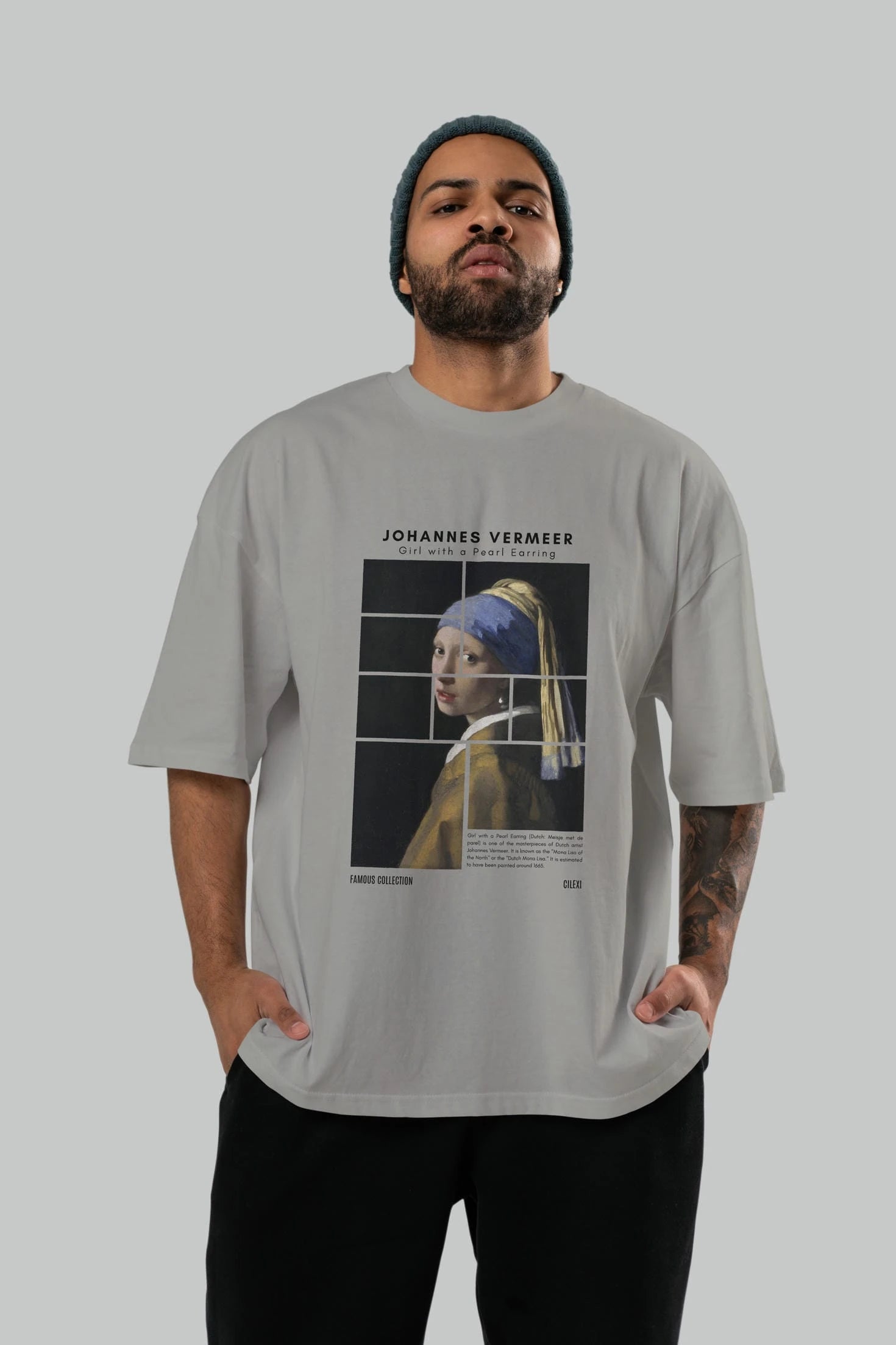 Johannes Vermeer ön Baskılı Oversize t-shirt Erkek Kadın Bisiklet Yaka Pamuk tişort