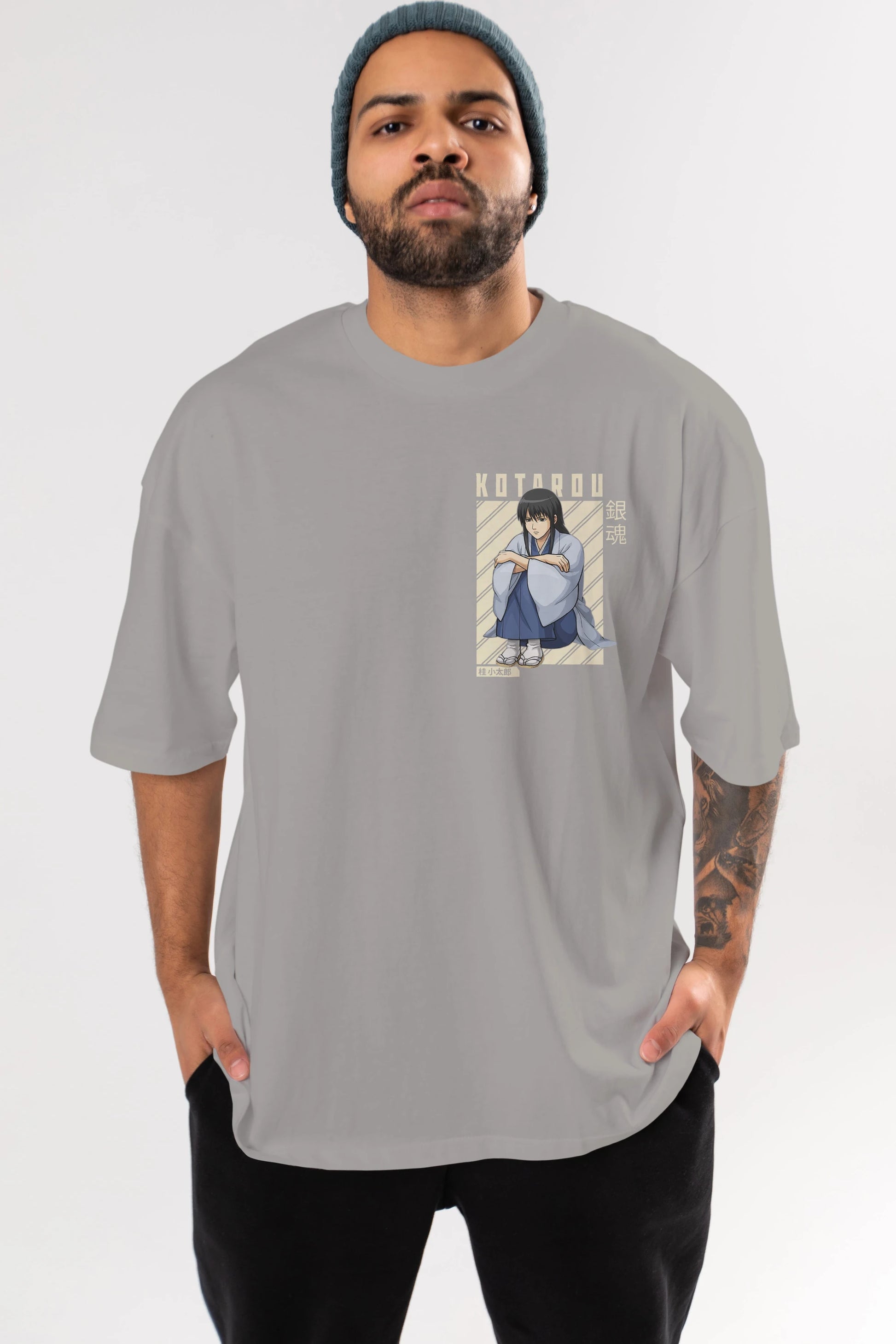 Kotarou Katsura GINTAMA Ön Sol Baskılı Oversize t-shirt Erkek Kadın Unisex %100 Pamuk Bisiklet Yaka tişort