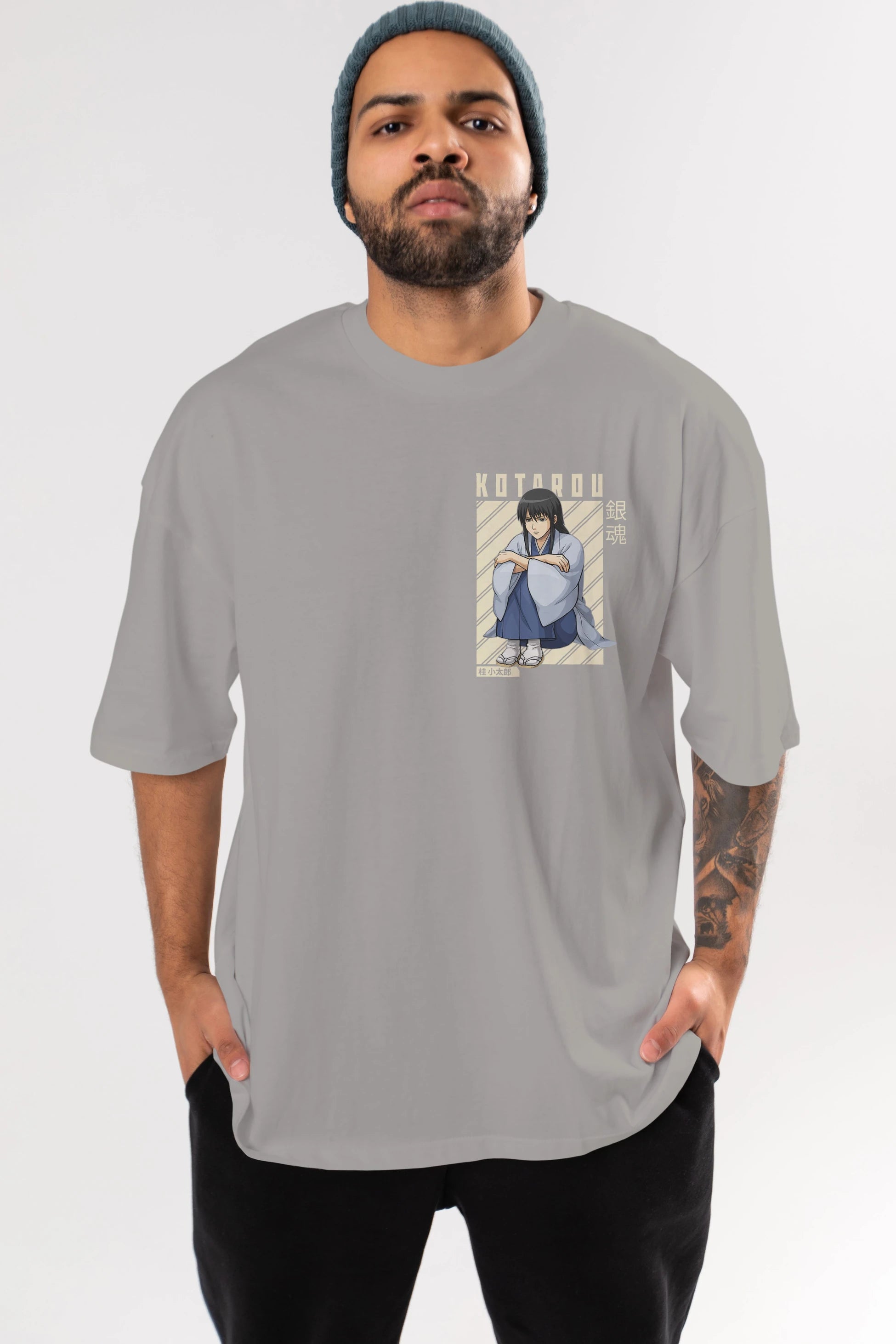 Kotarou Katsura GINTAMA Ön Sol Baskılı Oversize t-shirt Erkek Kadın Unisex %100 Pamuk Bisiklet Yaka tişort