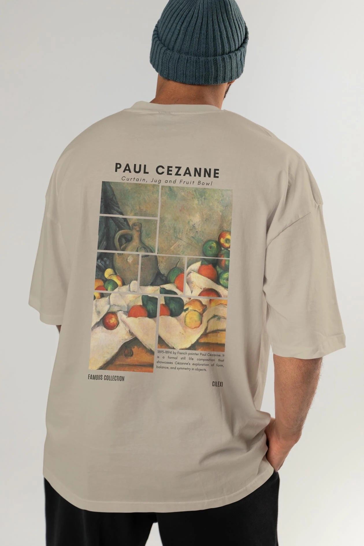 Paul Cezanne Curtain Arka Baskılı Oversize t-shirt Erkek Kadın Bisiklet Yaka Pamuk tişort