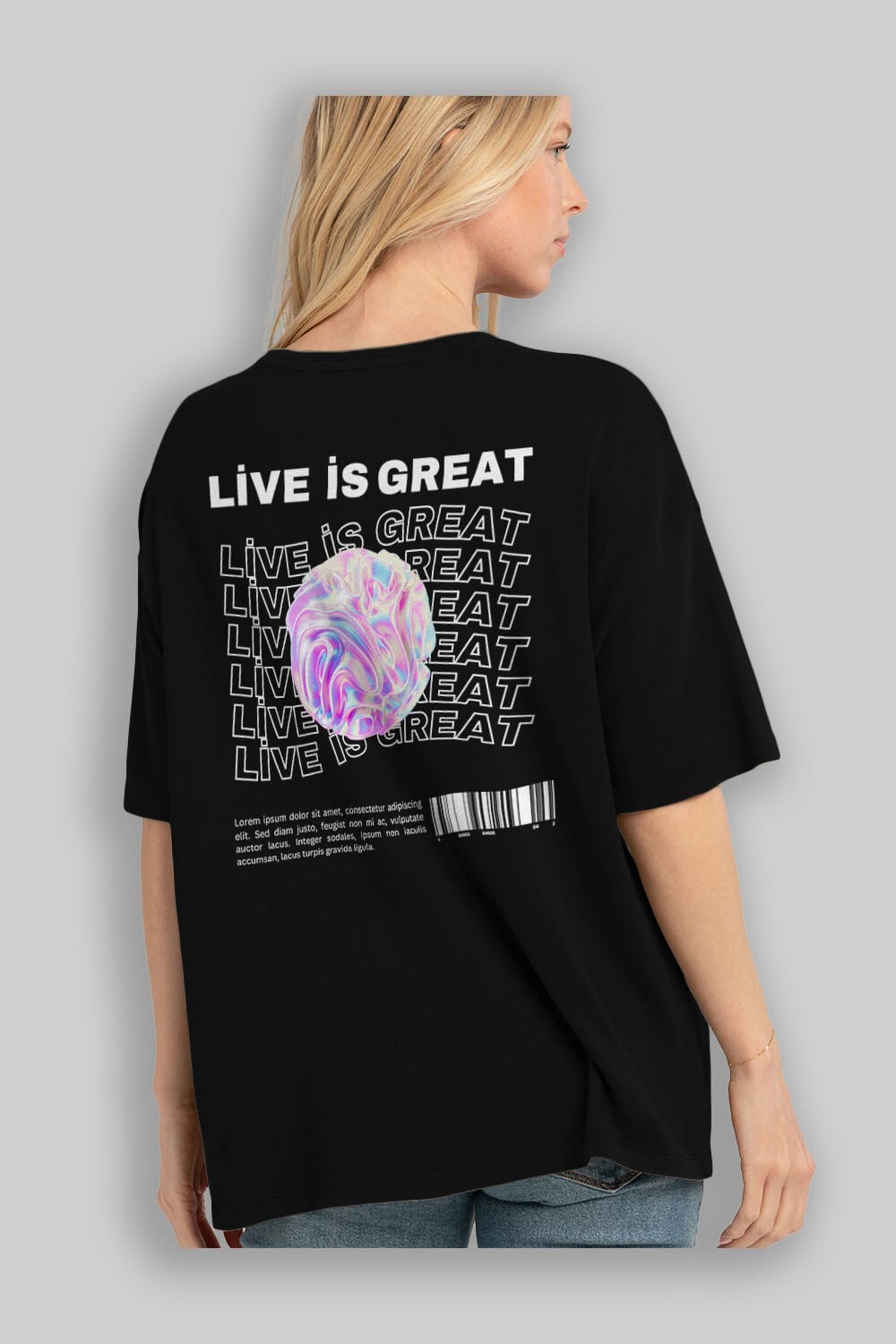 Live is Great Yazılı Arka Baskılı Oversize t-shirt Erkek Kadın Unisex