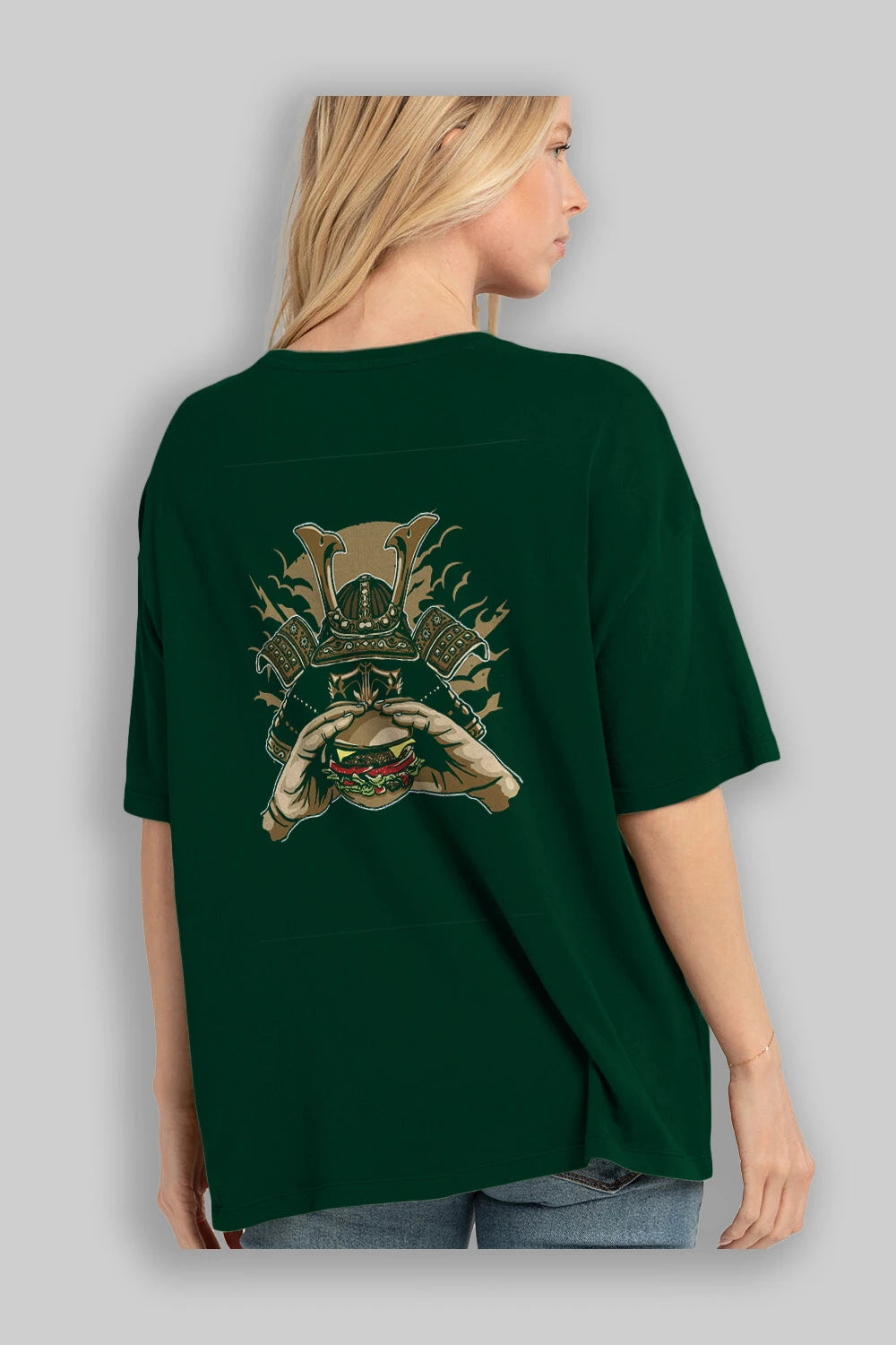 Samurai Burger Arka Baskılı Oversize t-shirt Erkek Kadın Unisex %100 Pamuk