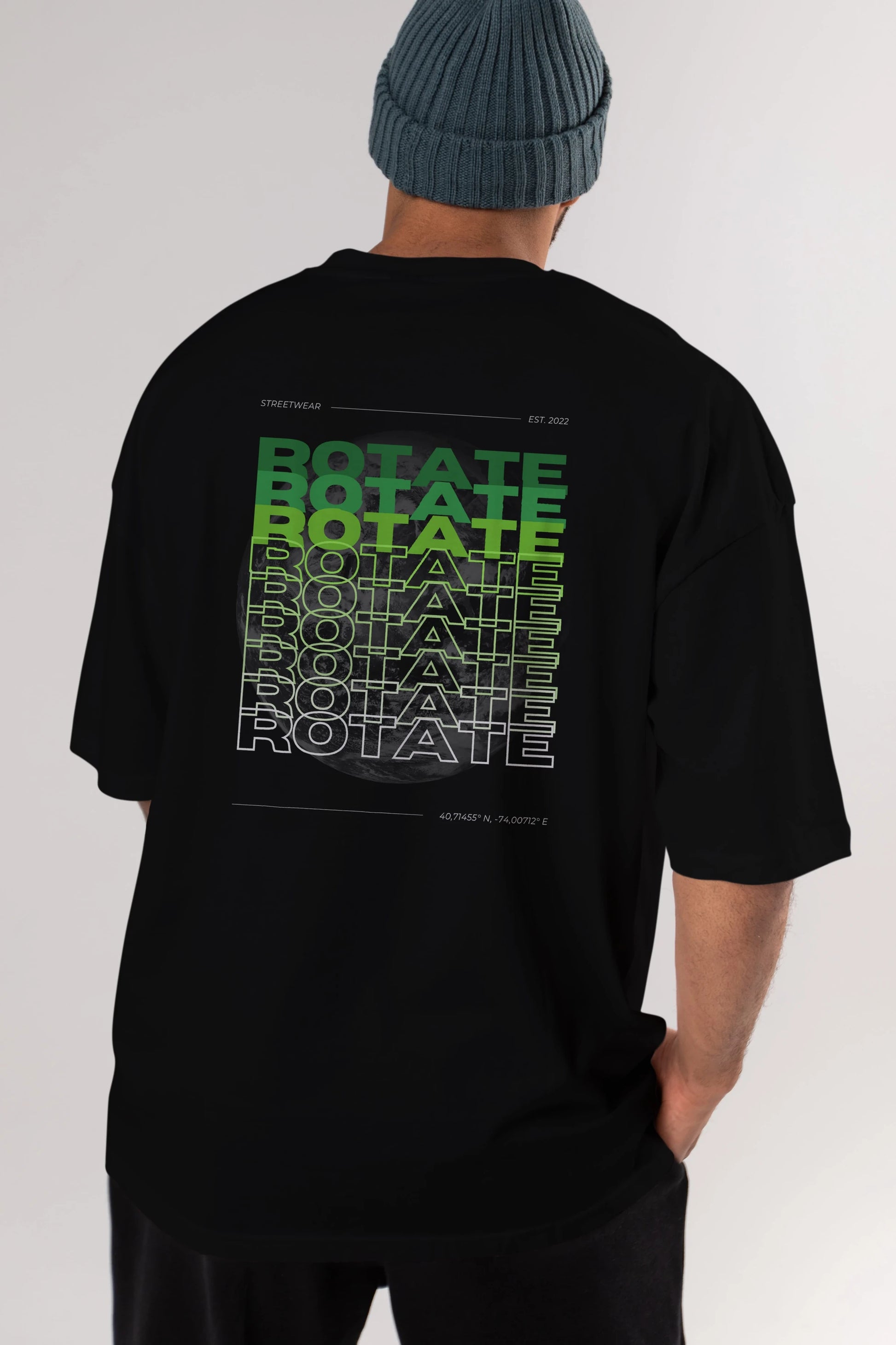 Rotate Yazılı Arka Baskılı Oversize t-shirt Erkek Kadın Unisex