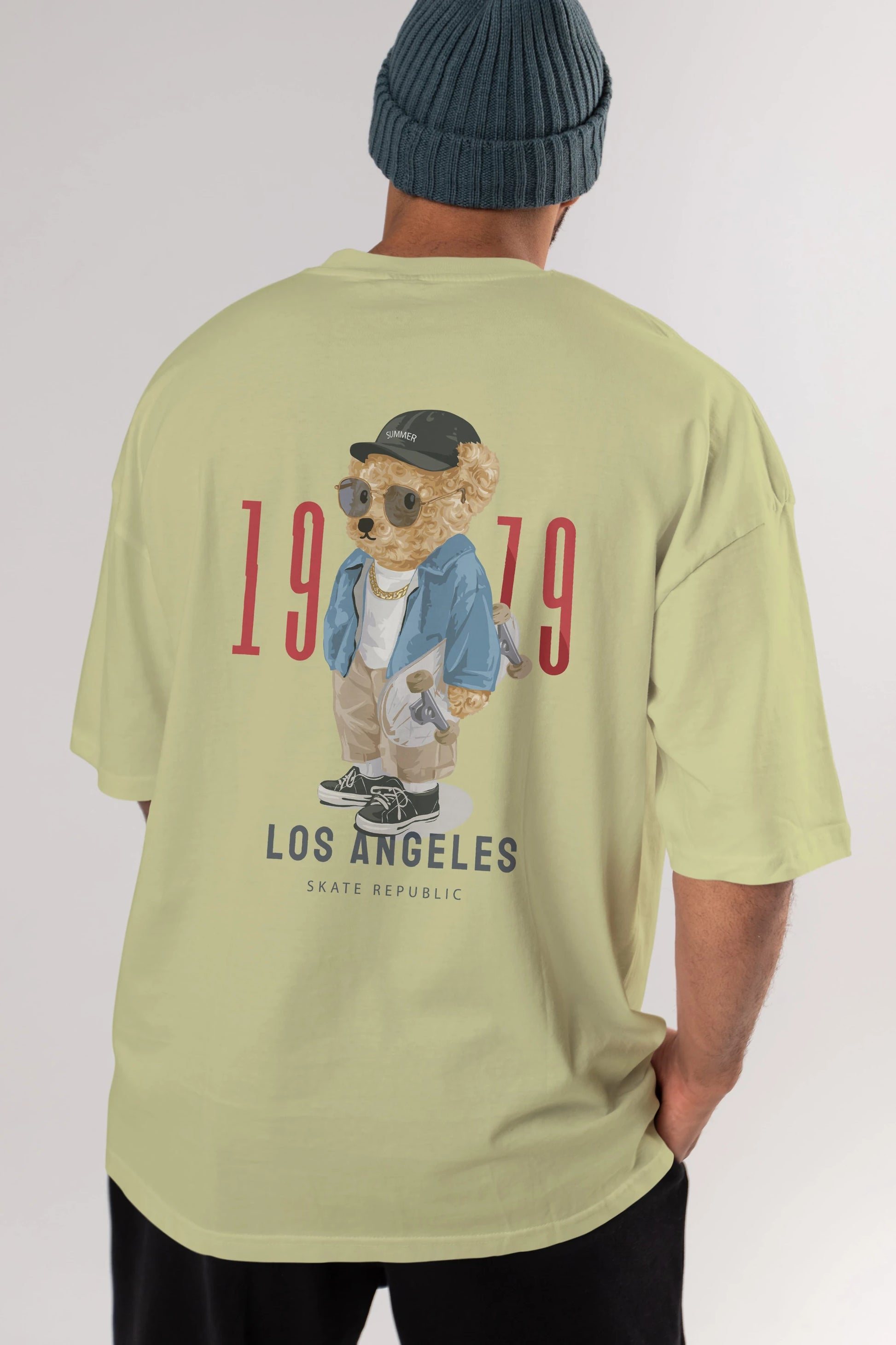 Teddy Bear Los Angeles Arka Baskılı Oversize t-shirt Erkek Kadın Unisex %100 Pamuk
