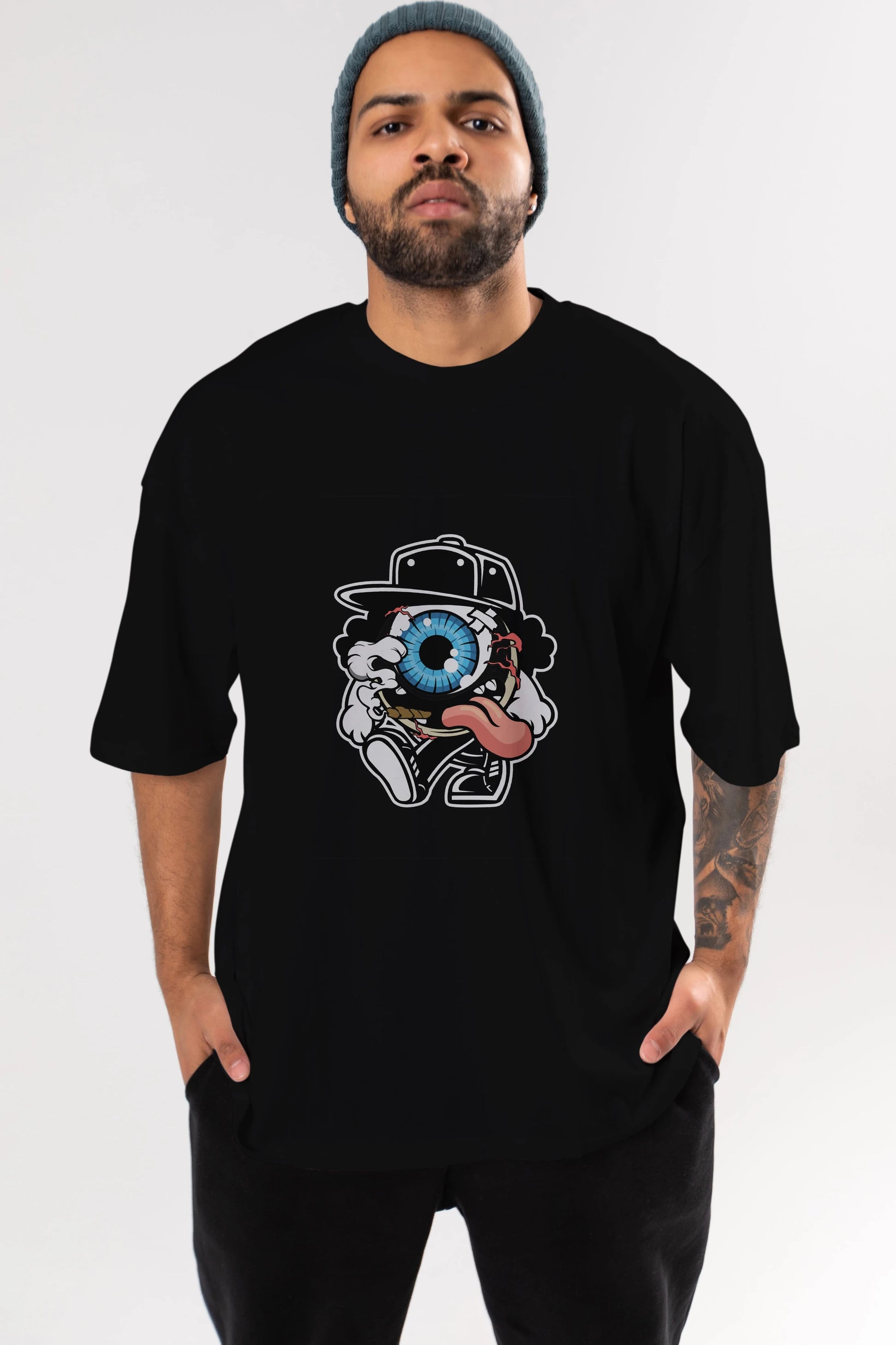 Eyeball Ön Baskılı Oversize t-shirt Erkek Kadın Unisex %100 Pamuk tişort