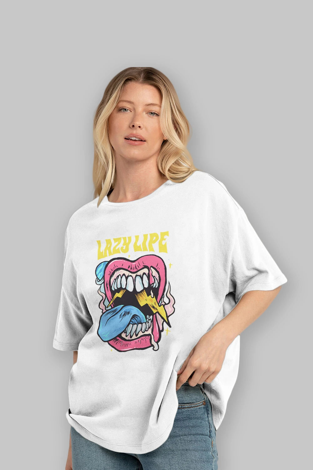 Lazy Lipe Ön Baskılı Oversize t-shirt Erkek Kadın Unisex