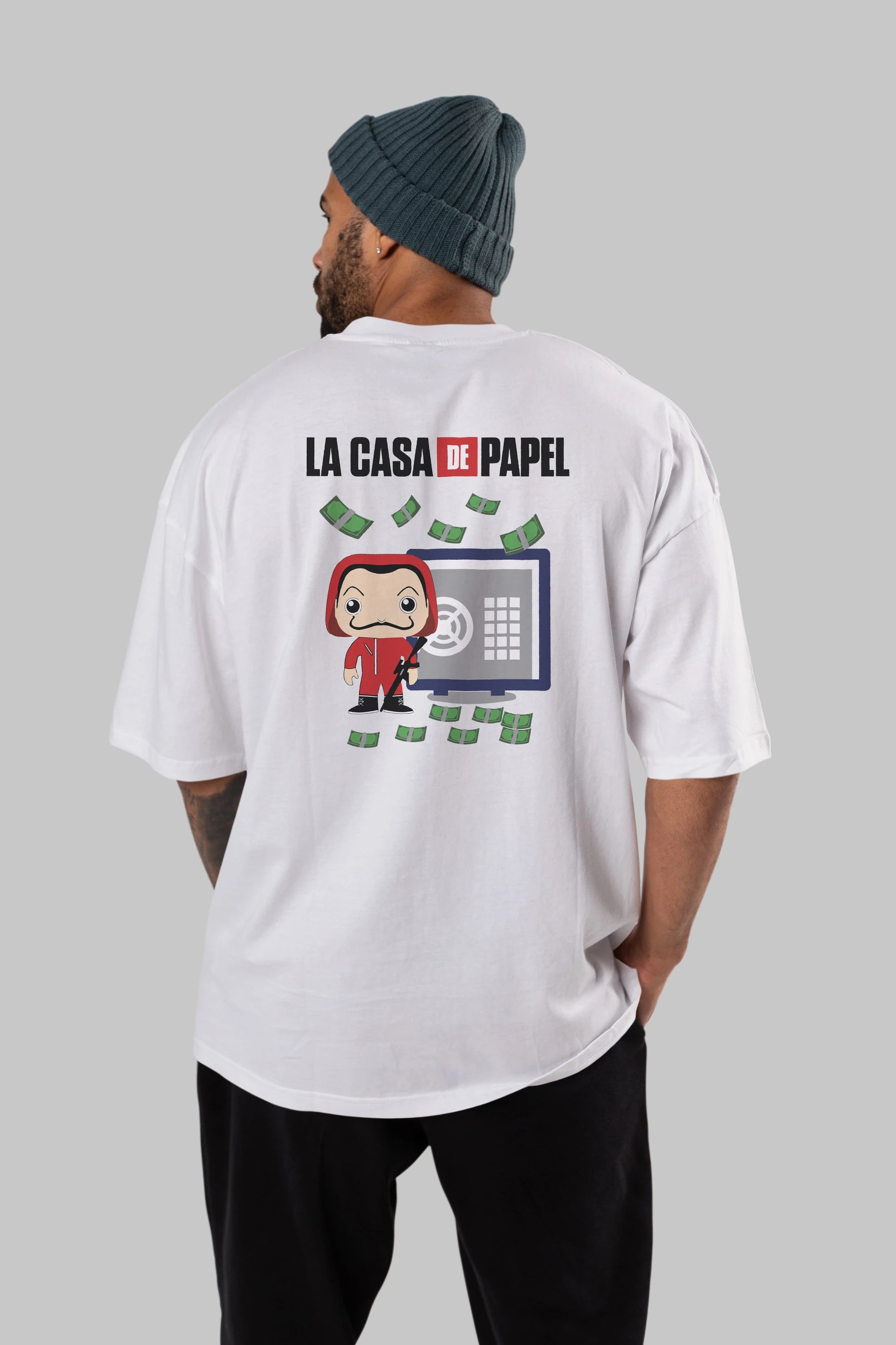 La Casa De Papel (4) Arka Baskılı Oversize t-shirt Erkek Kadın Unisex %100 Pamuk Bisiklet Yaka tişort