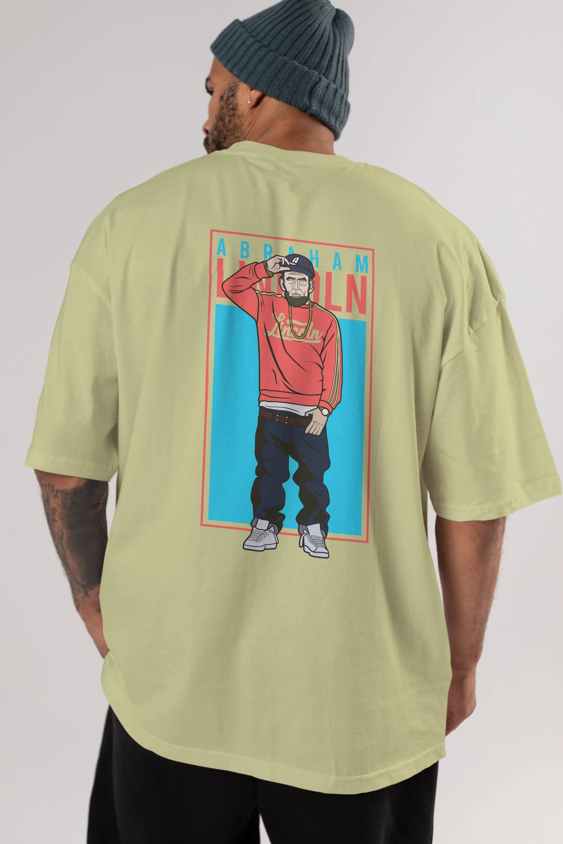 Abraham Lincoln Arka Baskılı Oversize t-shirt Erkek Kadın Unisex %100 Pamuk tişort