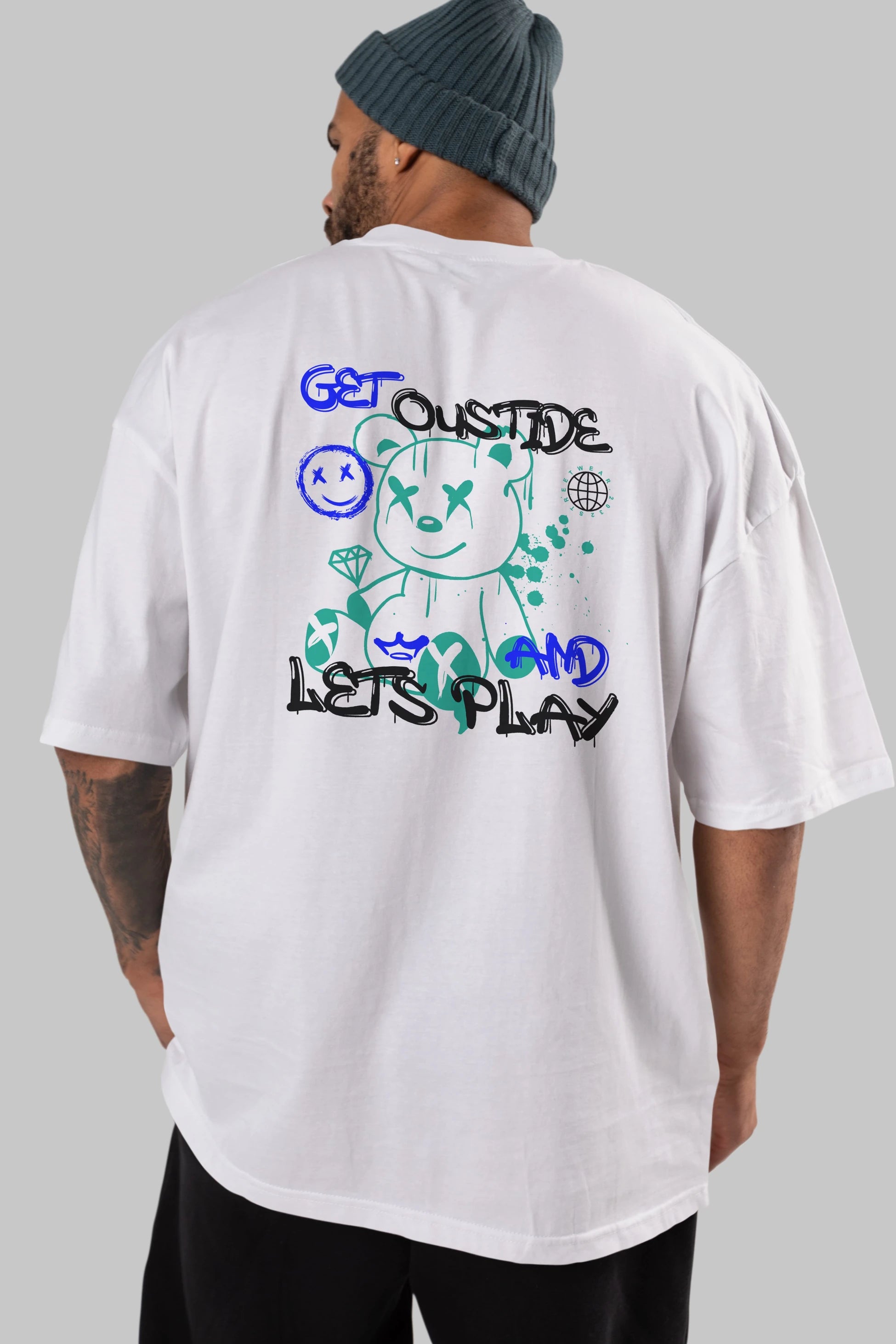 Get Outside Bear Arka Baskılı Oversize t-shirt Erkek Kadın Unisex