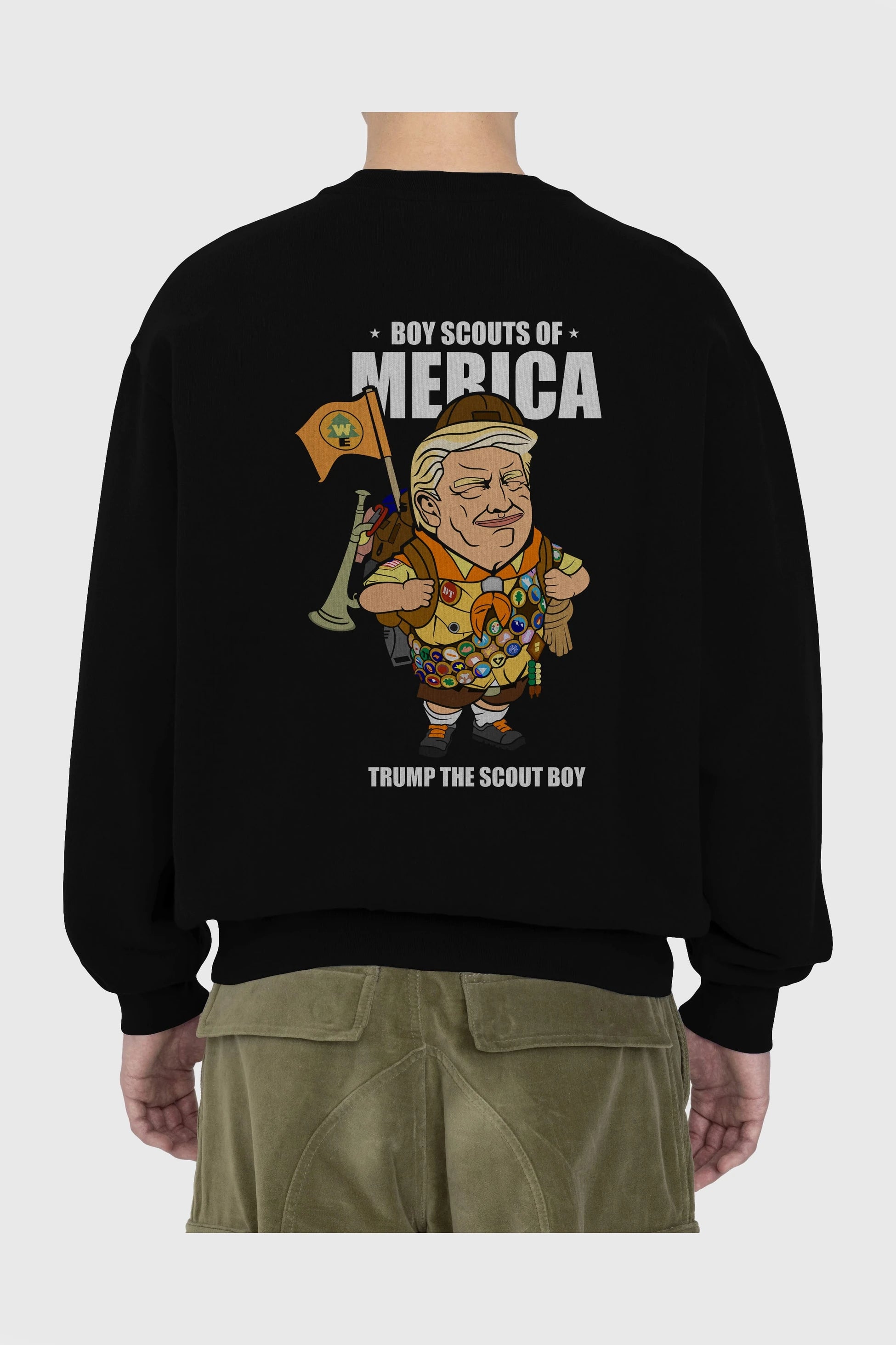 Trump Scout Boy Arka Baskılı Oversize Sweatshirt Erkek Kadın Unisex